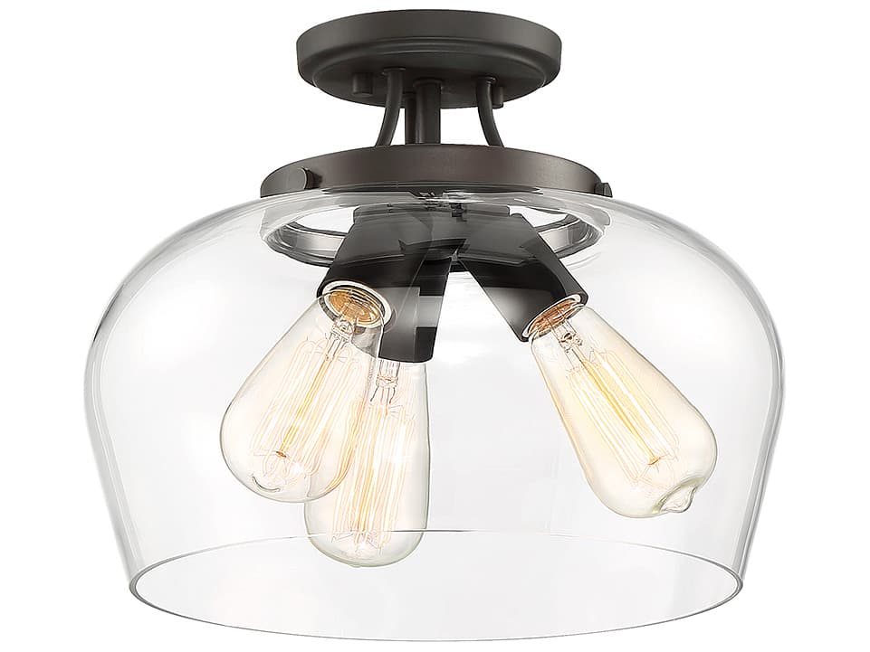 Savoy House Octave 3-Light English Bronze Glass Bowl Semi Flush Mount