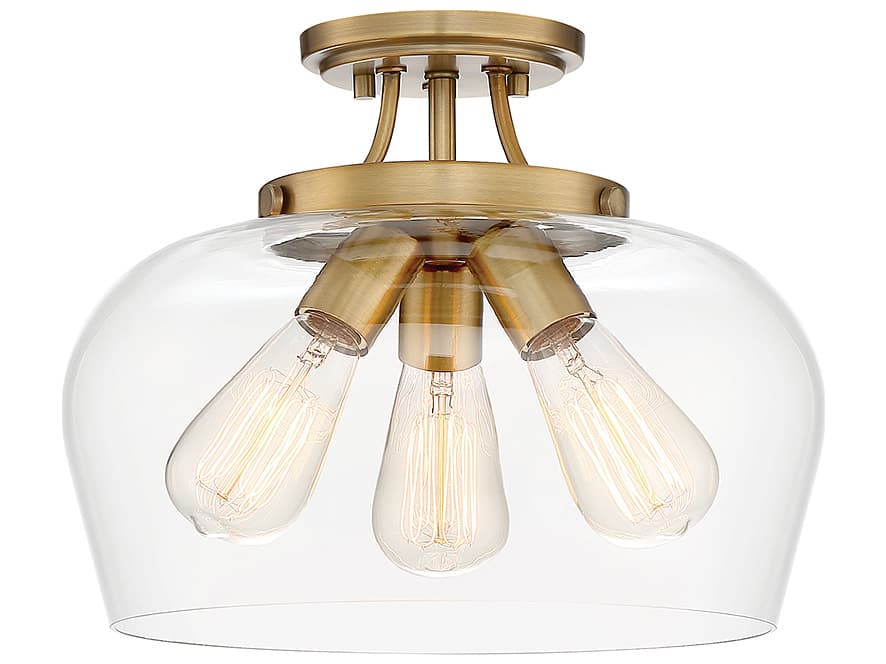 Savoy House Octave 3-Light Warm Brass Glass Bowl Semi Flush Mount