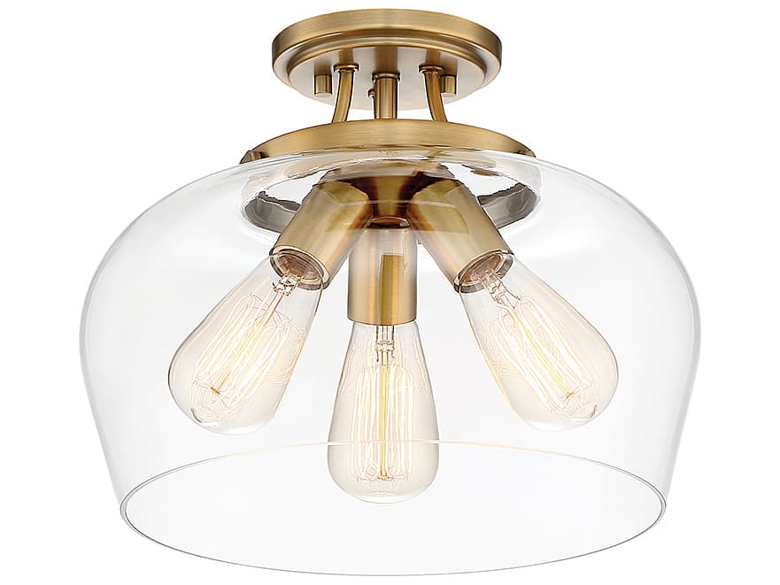 Savoy House Octave 3-Light Warm Brass Glass Bowl Semi Flush Mount