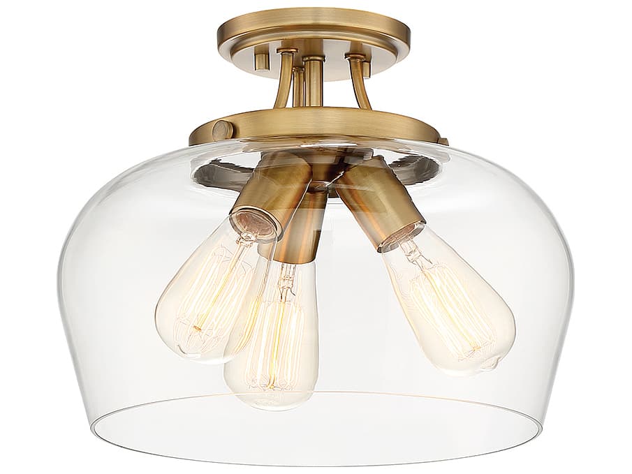 Savoy House Octave 3-Light Warm Brass Glass Bowl Semi Flush Mount