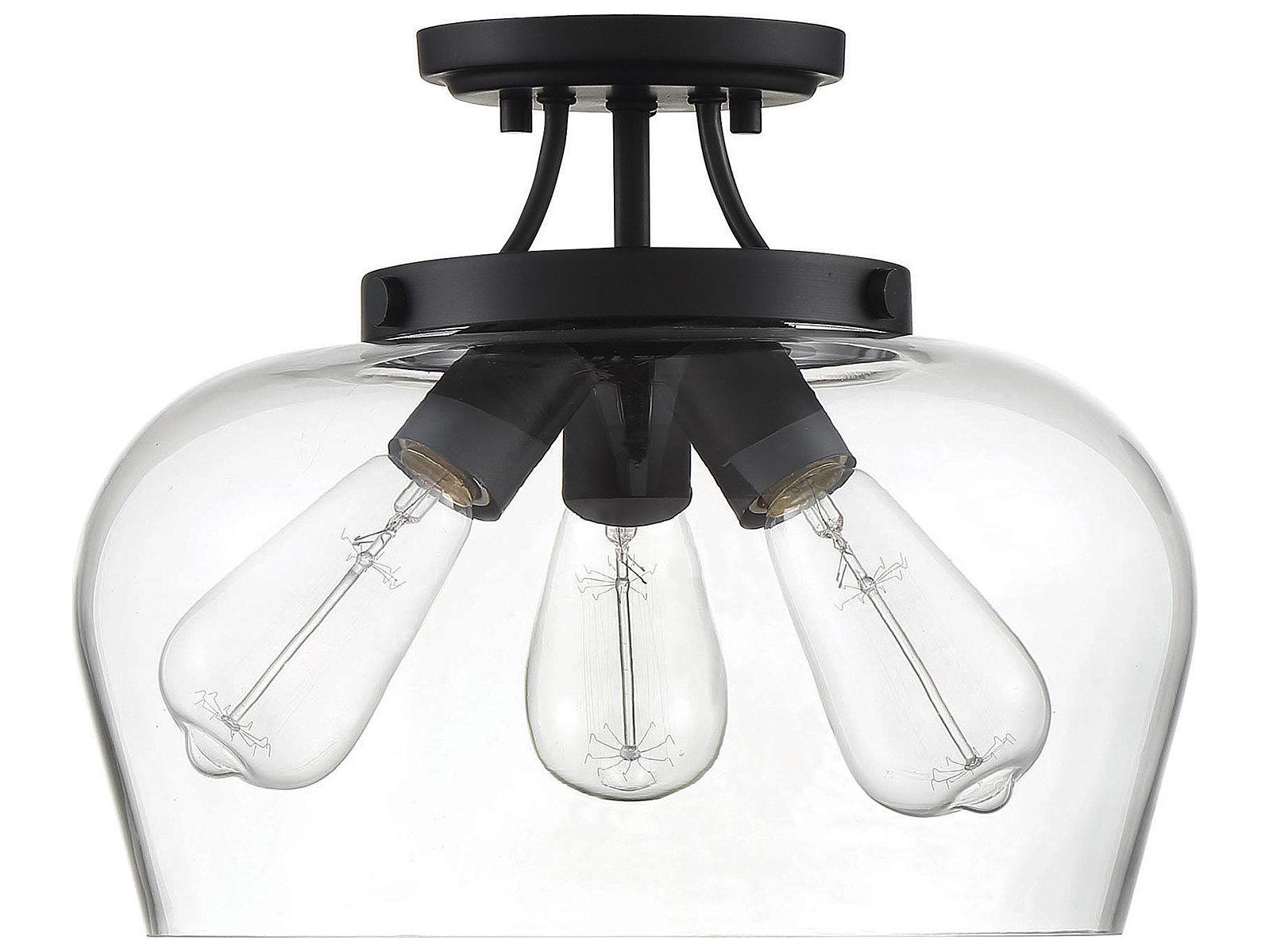 Savoy House Octave 3-Light Black Glass Bowl Semi Flush Mount
