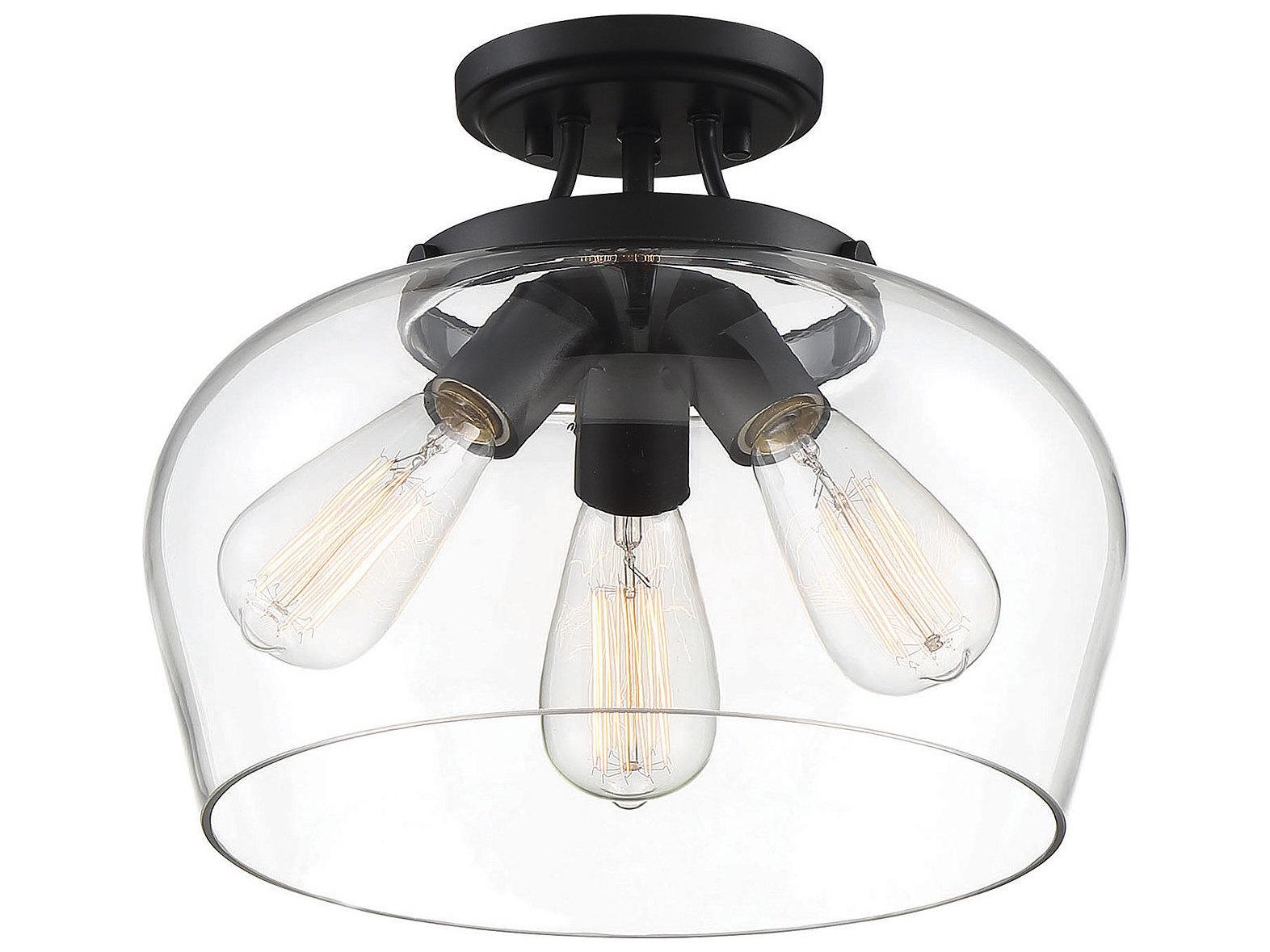 Savoy House Octave 3-Light Black Glass Bowl Semi Flush Mount