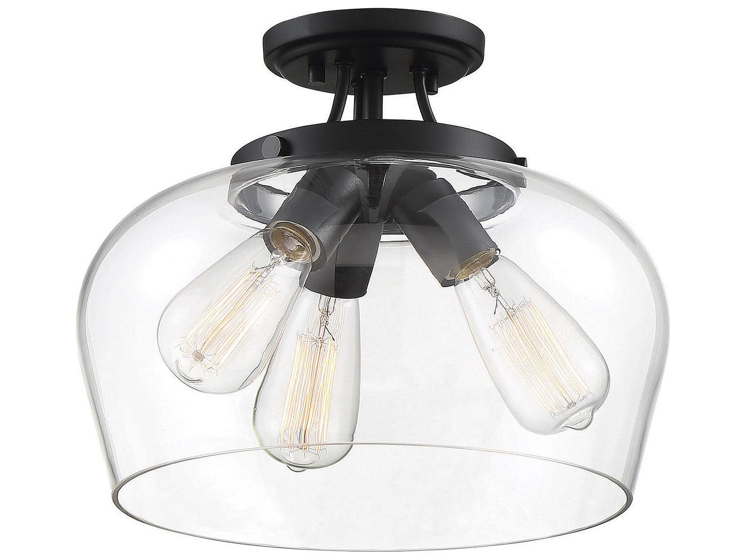Savoy House Octave 3-Light Black Glass Bowl Semi Flush Mount
