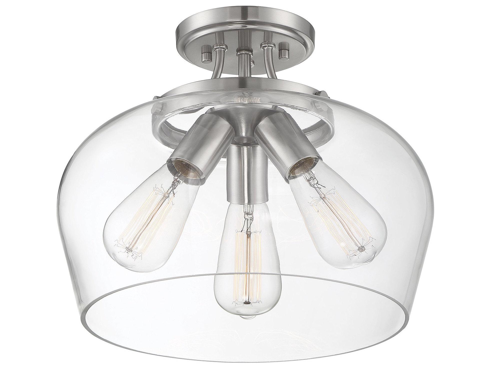 Savoy House Octave 3-Light Satin Nickel Glass Bowl Semi Flush Mount