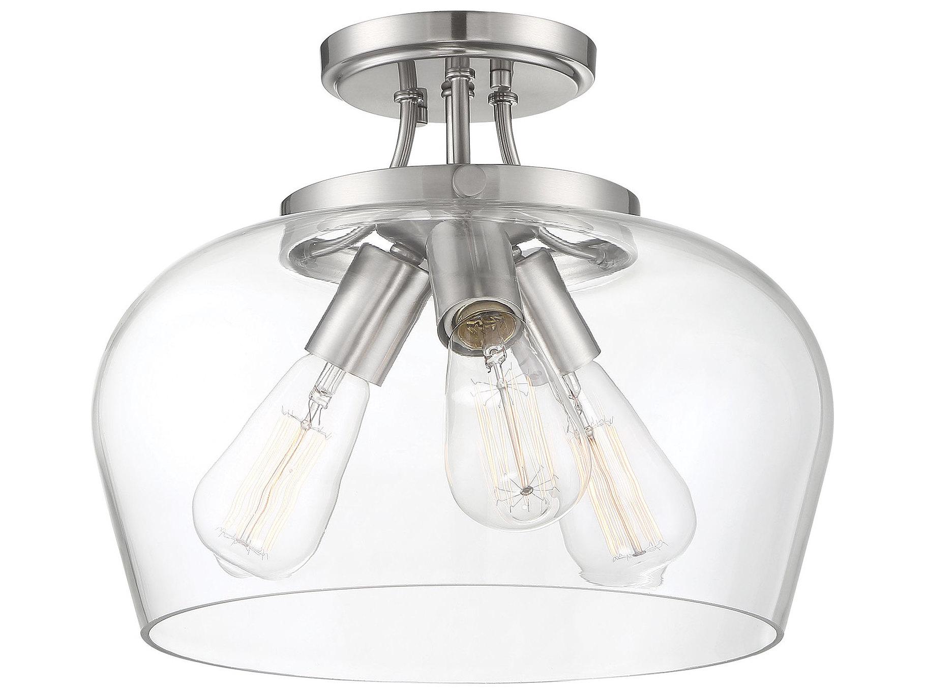 Savoy House Octave 3-Light Satin Nickel Glass Bowl Semi Flush Mount