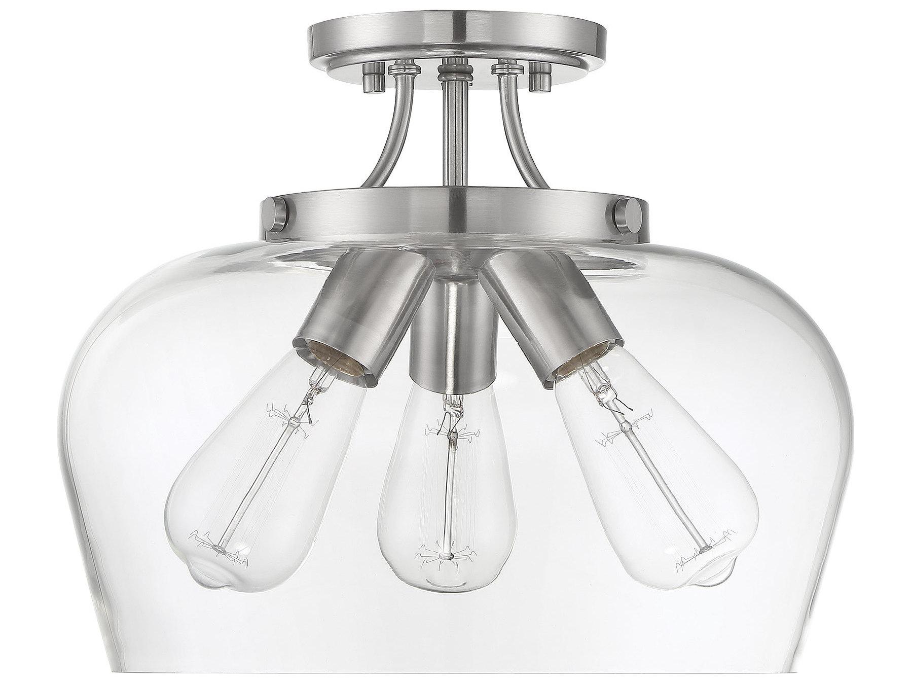 Savoy House Octave 3-Light Satin Nickel Glass Bowl Semi Flush Mount