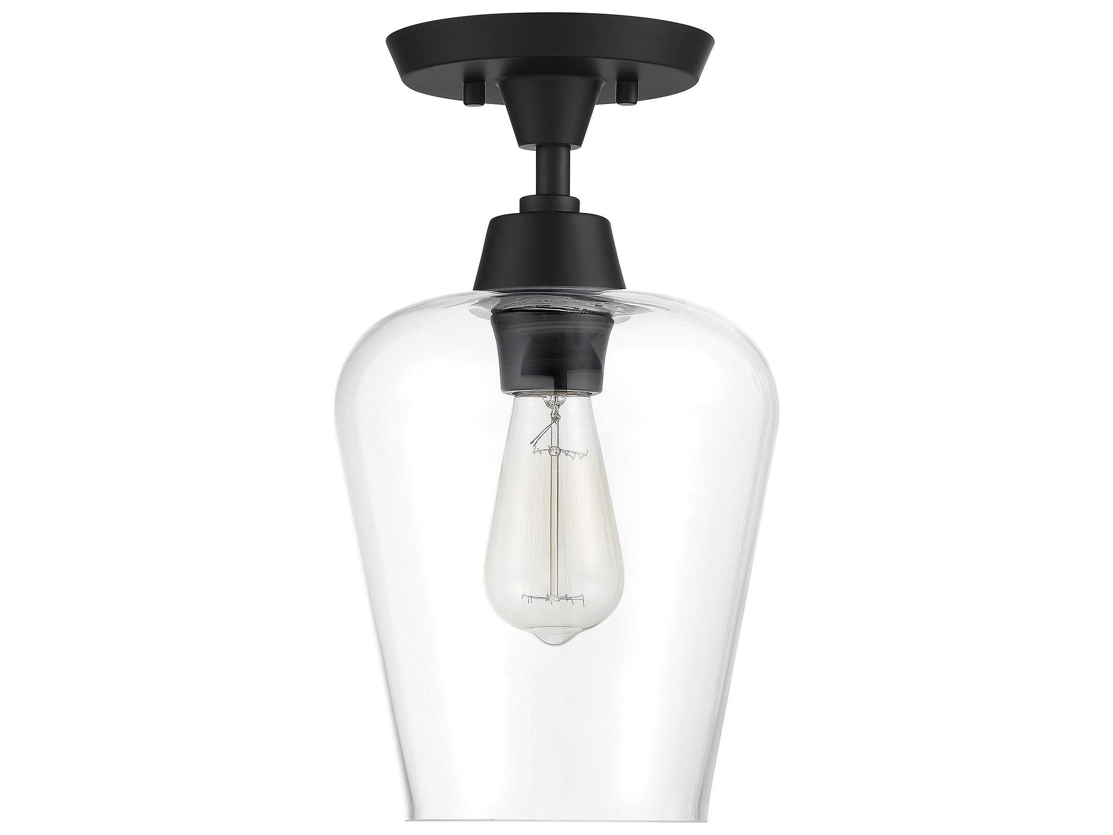 Savoy House Octave 1-Light Black Glass Bell Semi Flush Mount