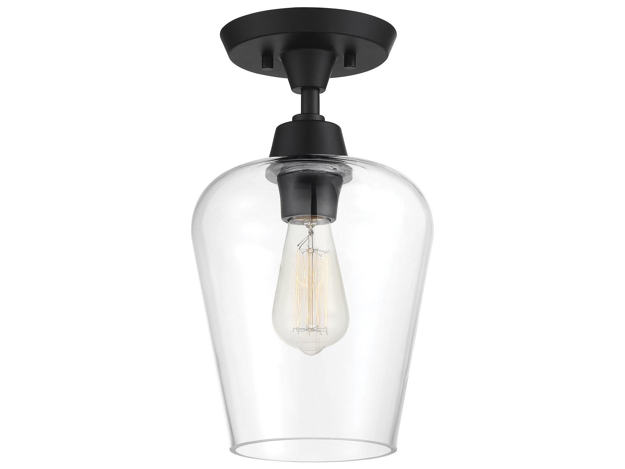 Savoy House Octave 1-Light Black Glass Bell Semi Flush Mount