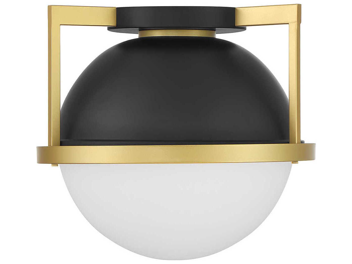 Savoy House Carlysle 1-Light Matte Black Warm Brass Glass Globe Flush Mount