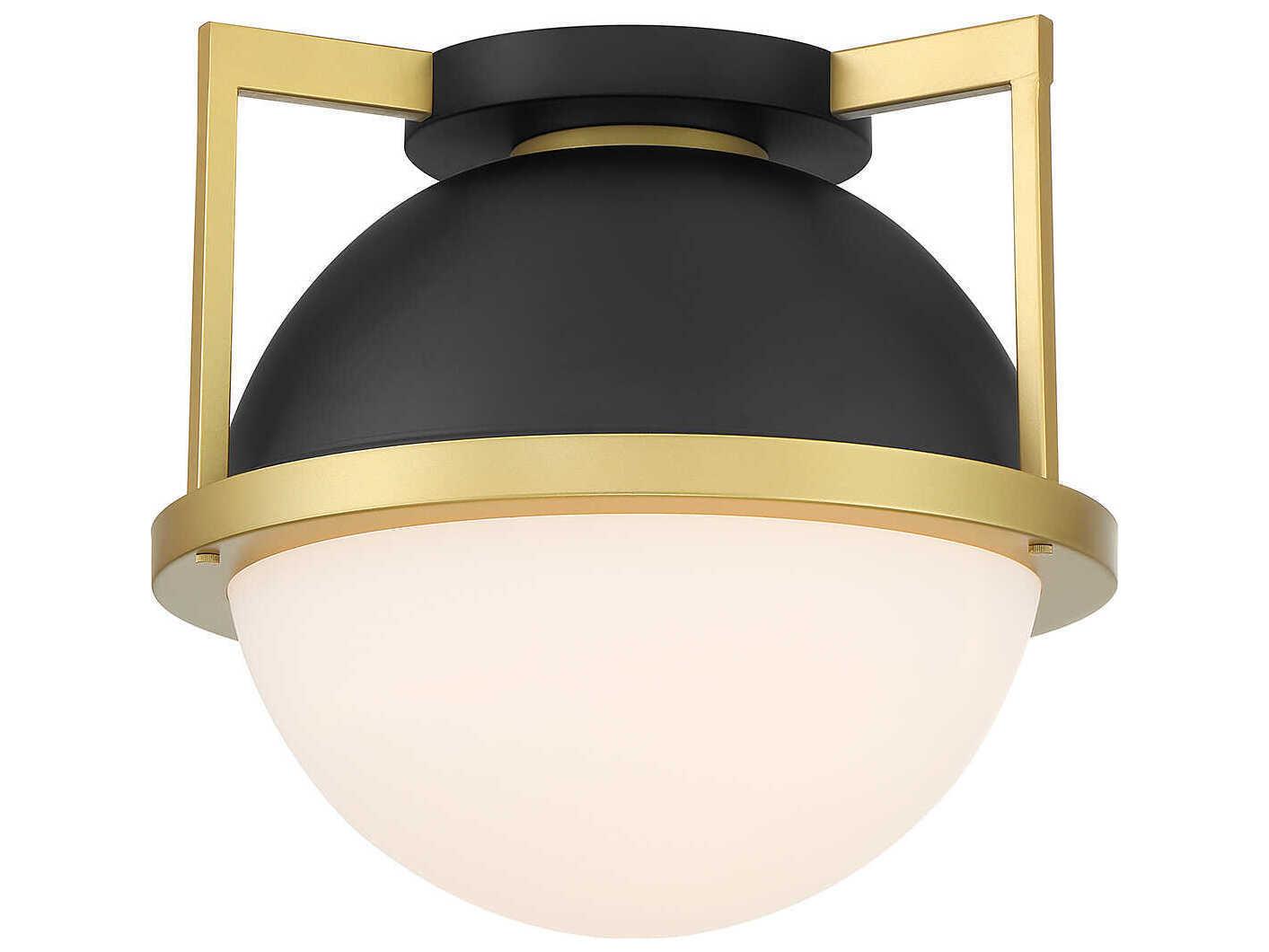 Savoy House Carlysle 1-Light Matte Black Warm Brass Glass Globe Flush Mount