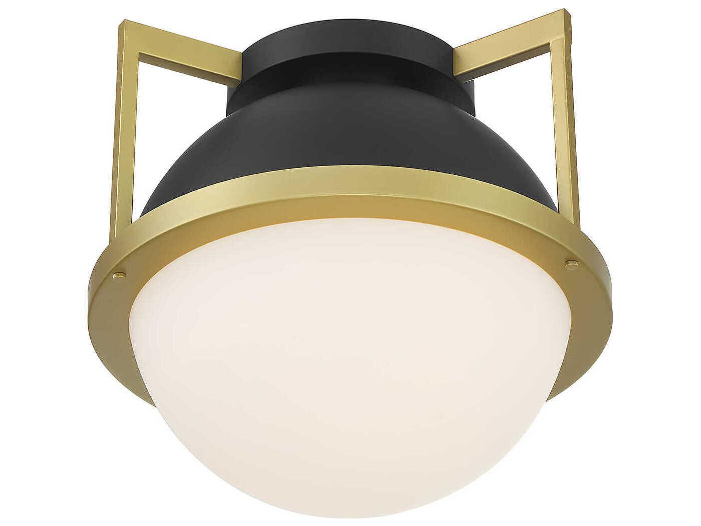 Savoy House Carlysle 1-Light Matte Black Warm Brass Glass Globe Flush Mount