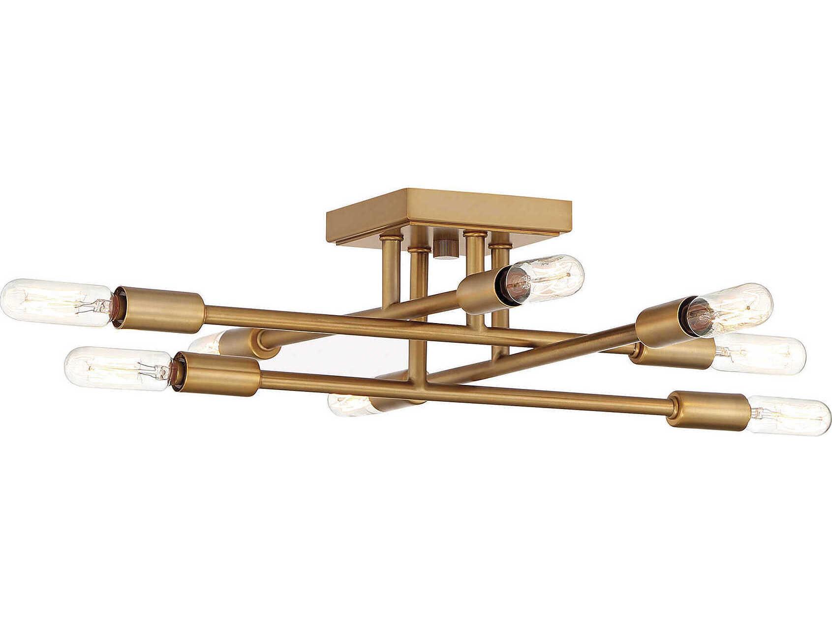 Savoy House Lyrique 8-Light Warm Brass Linear Sputnik Semi Flush Mount