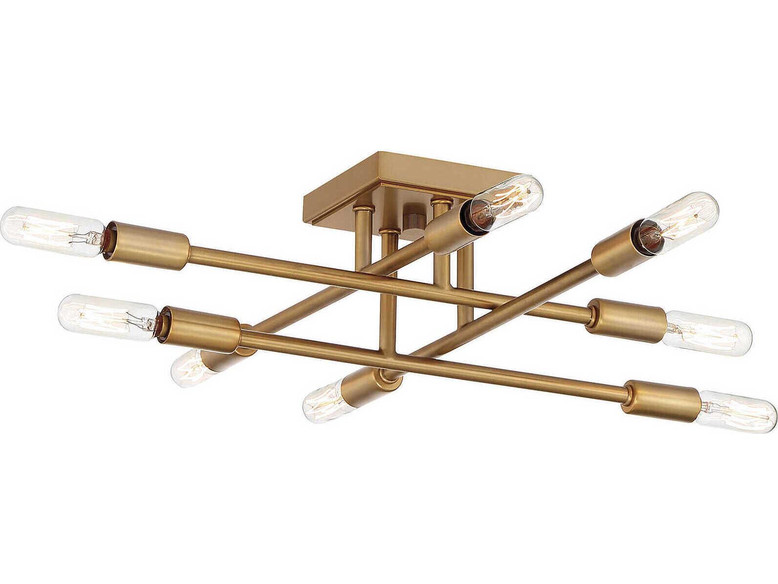 Savoy House Lyrique 8-Light Warm Brass Linear Sputnik Semi Flush Mount