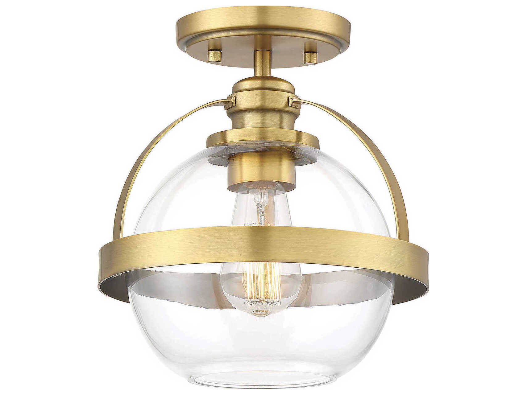 Savoy House Pendleton 1-Light Warm Brass Glass Globe Semi Flush Mount