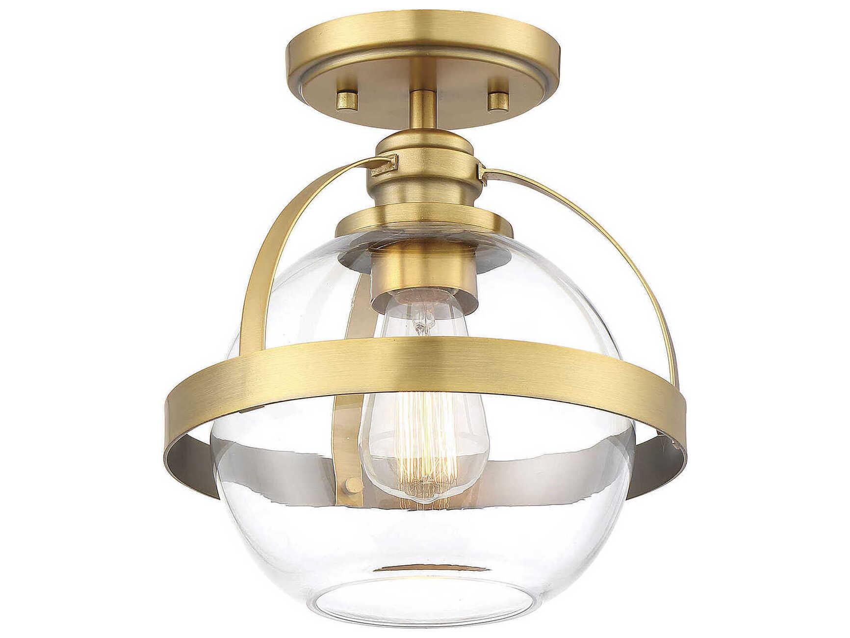 Savoy House Pendleton 1-Light Warm Brass Glass Globe Semi Flush Mount