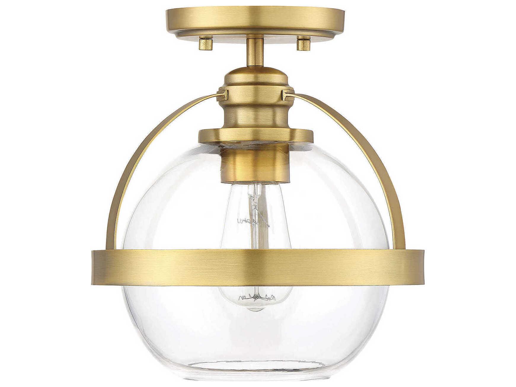 Savoy House Pendleton 1-Light Warm Brass Glass Globe Semi Flush Mount