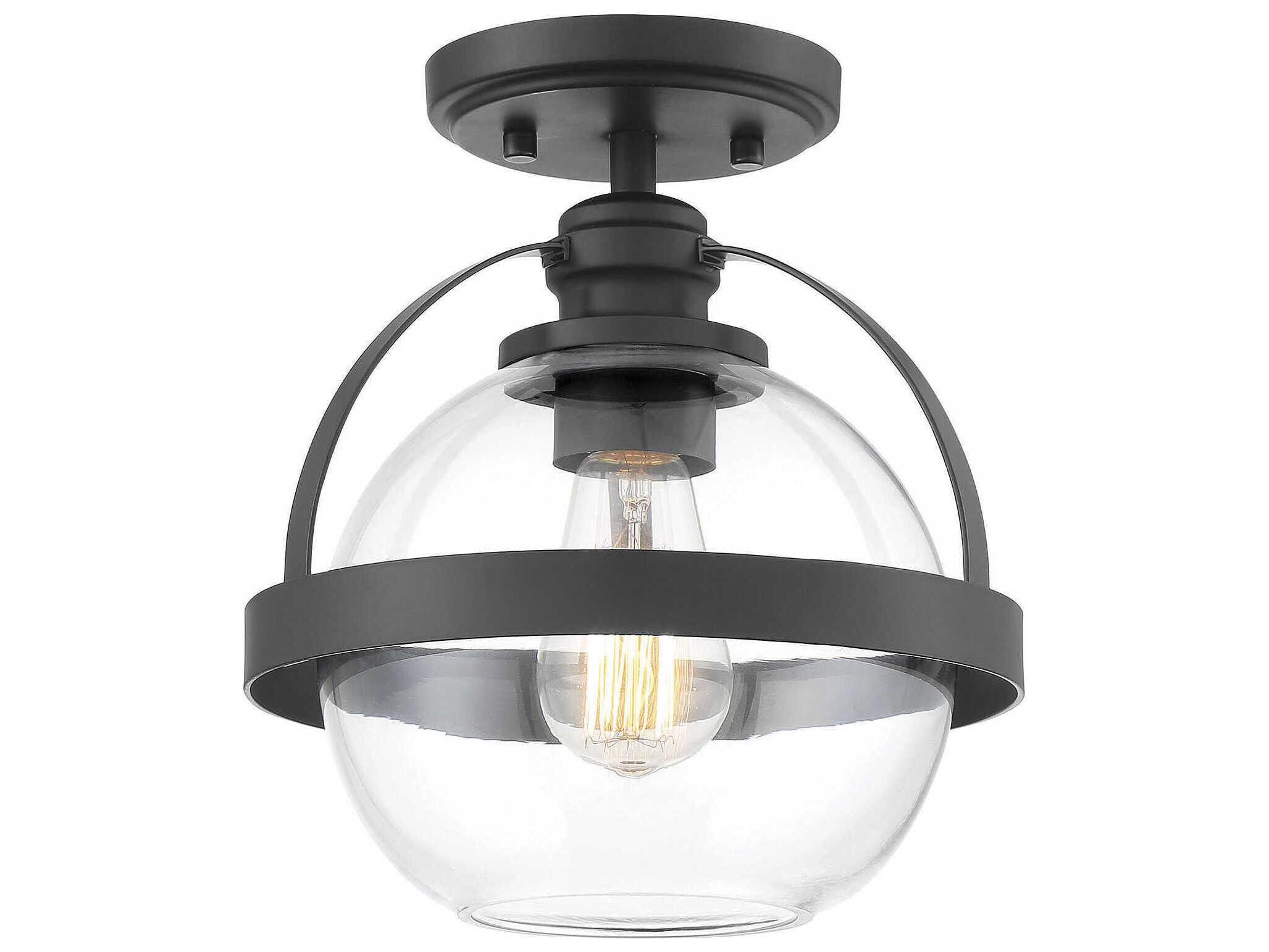 Savoy House Pendleton 1-Light Matte Black Glass Globe Semi Flush Mount