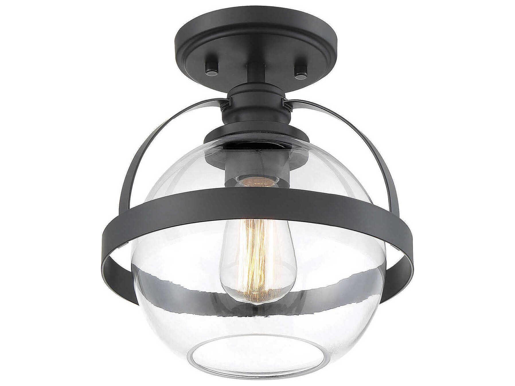 Savoy House Pendleton 1-Light Matte Black Glass Globe Semi Flush Mount