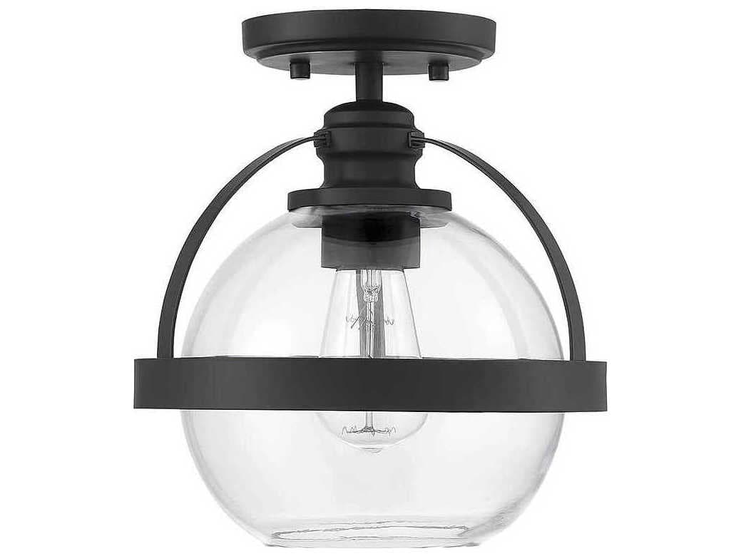 Savoy House Pendleton 1-Light Matte Black Glass Globe Semi Flush Mount