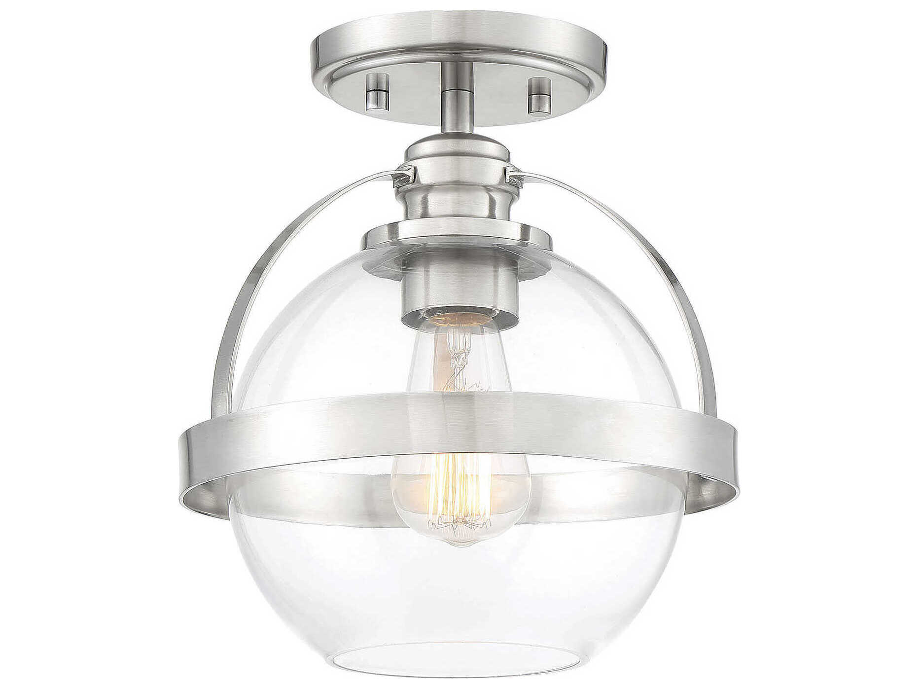 Savoy House Pendleton 1-Light Satin Nickel Glass Globe Semi Flush Mount