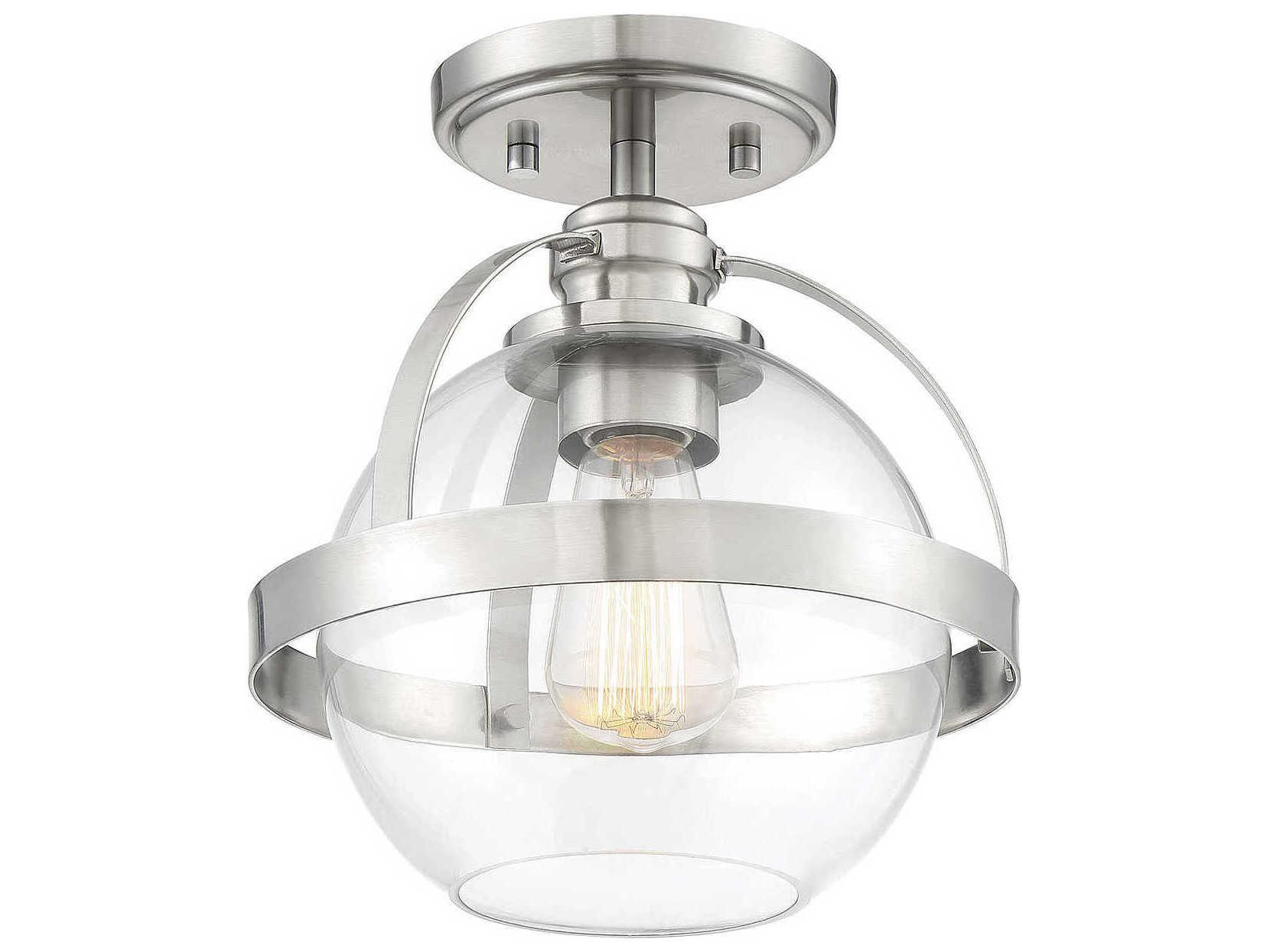 Savoy House Pendleton 1-Light Satin Nickel Glass Globe Semi Flush Mount