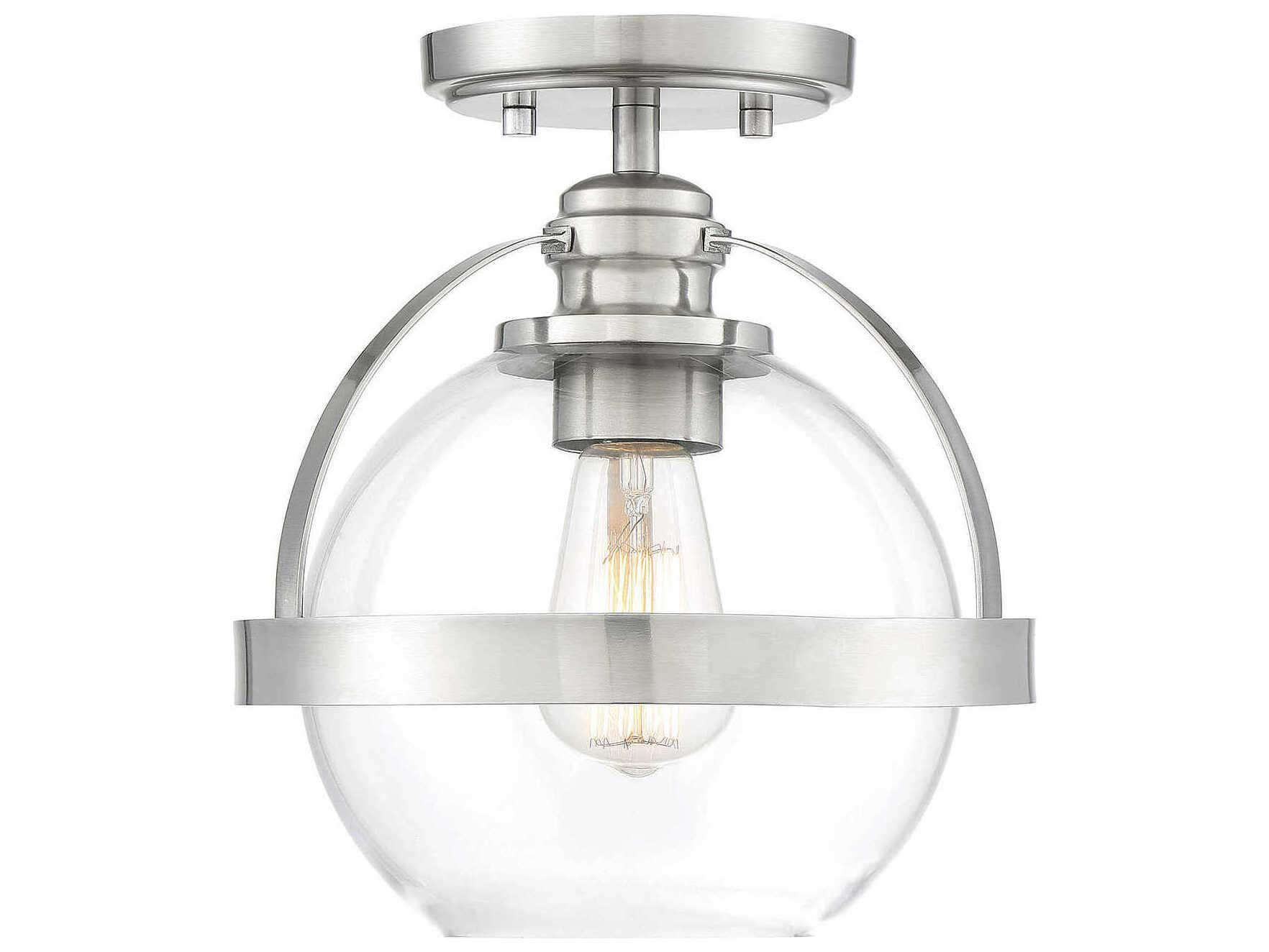 Savoy House Pendleton 1-Light Satin Nickel Glass Globe Semi Flush Mount