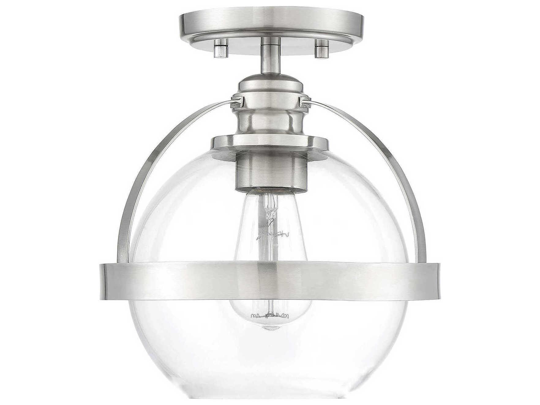 Savoy House Pendleton 1-Light Satin Nickel Glass Globe Semi Flush Mount