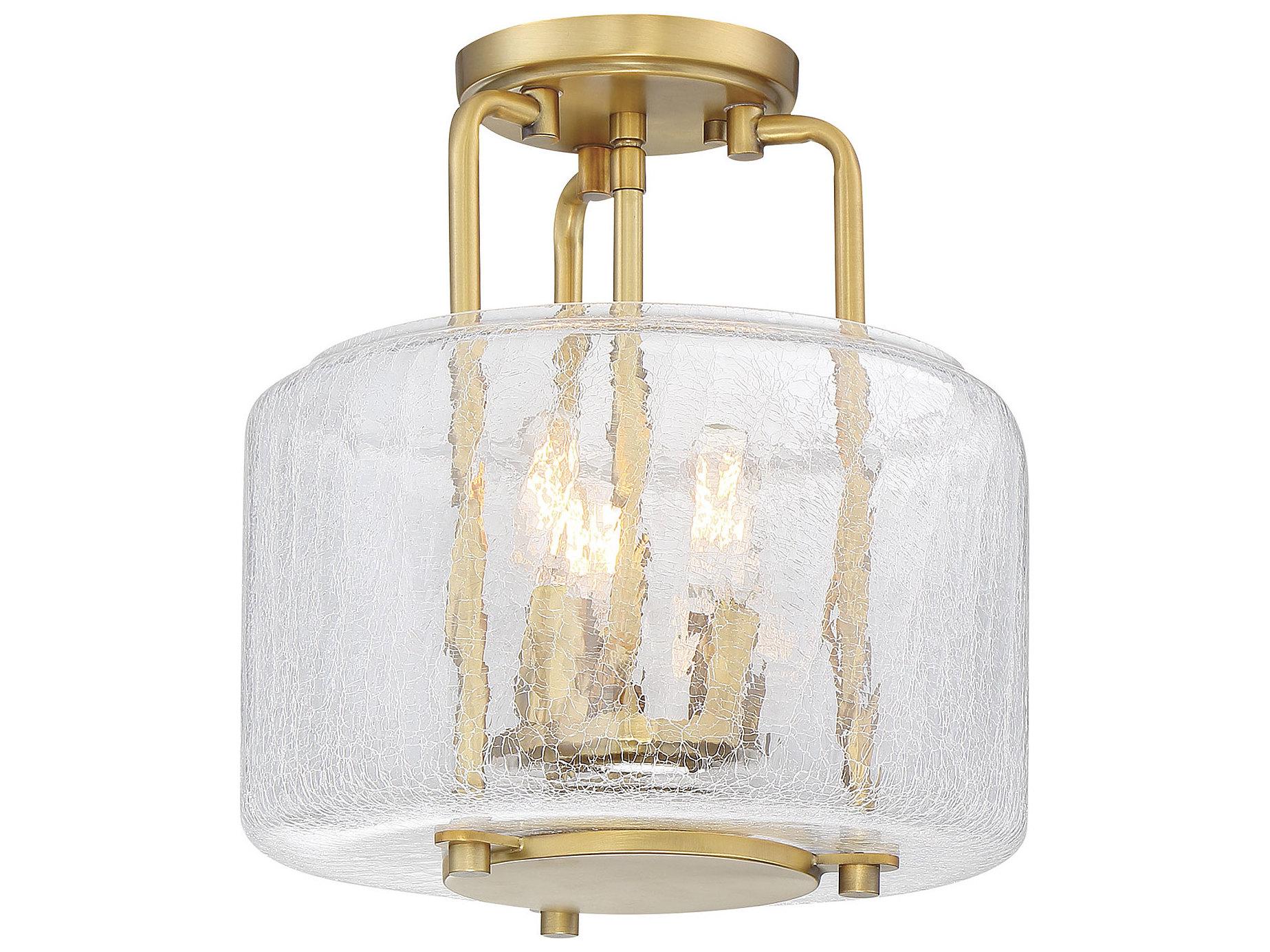 Savoy House Avalon 3-Light Warm Brass Glass Semi Flush Mount