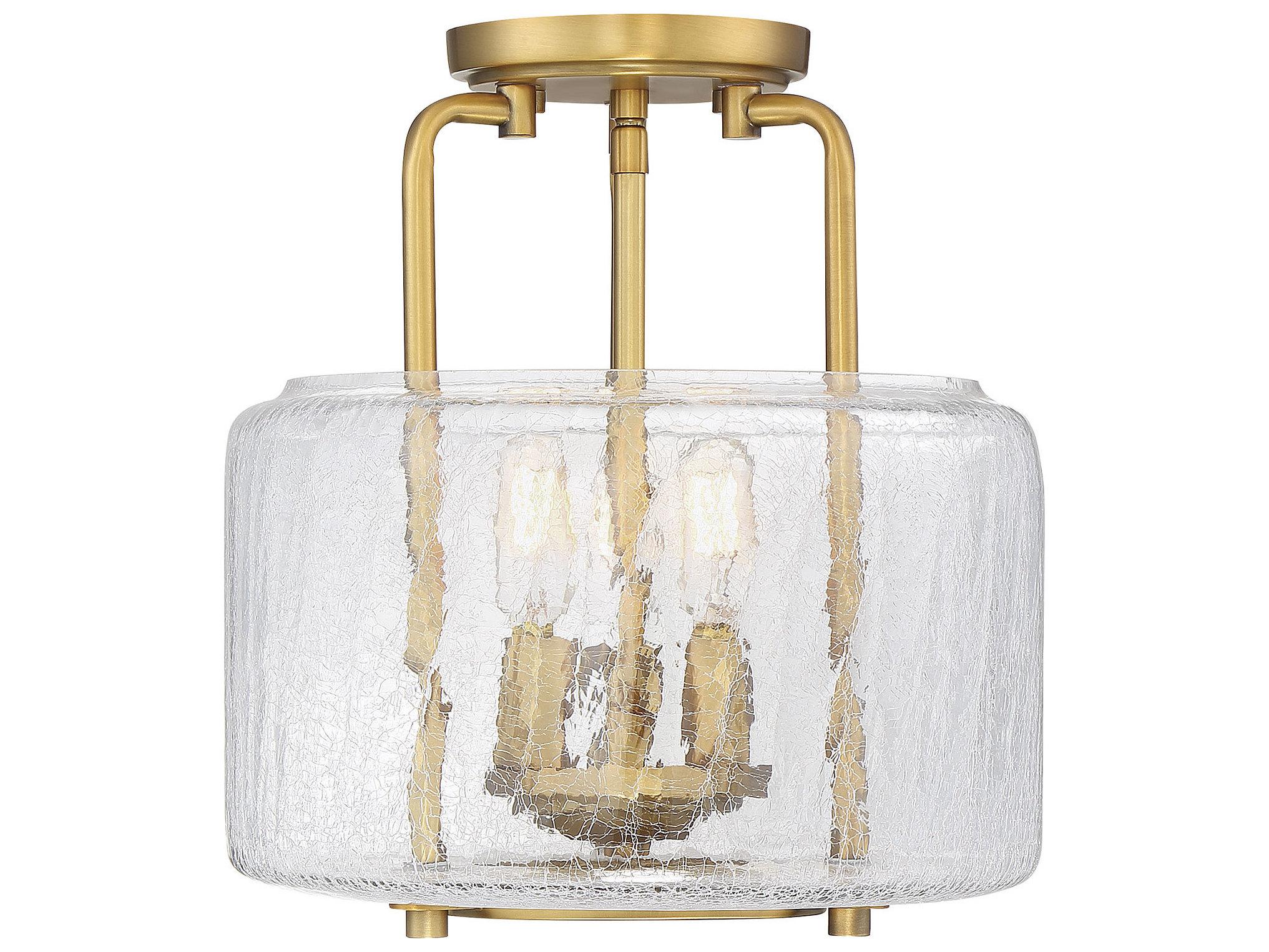 Savoy House Avalon 3-Light Warm Brass Glass Semi Flush Mount