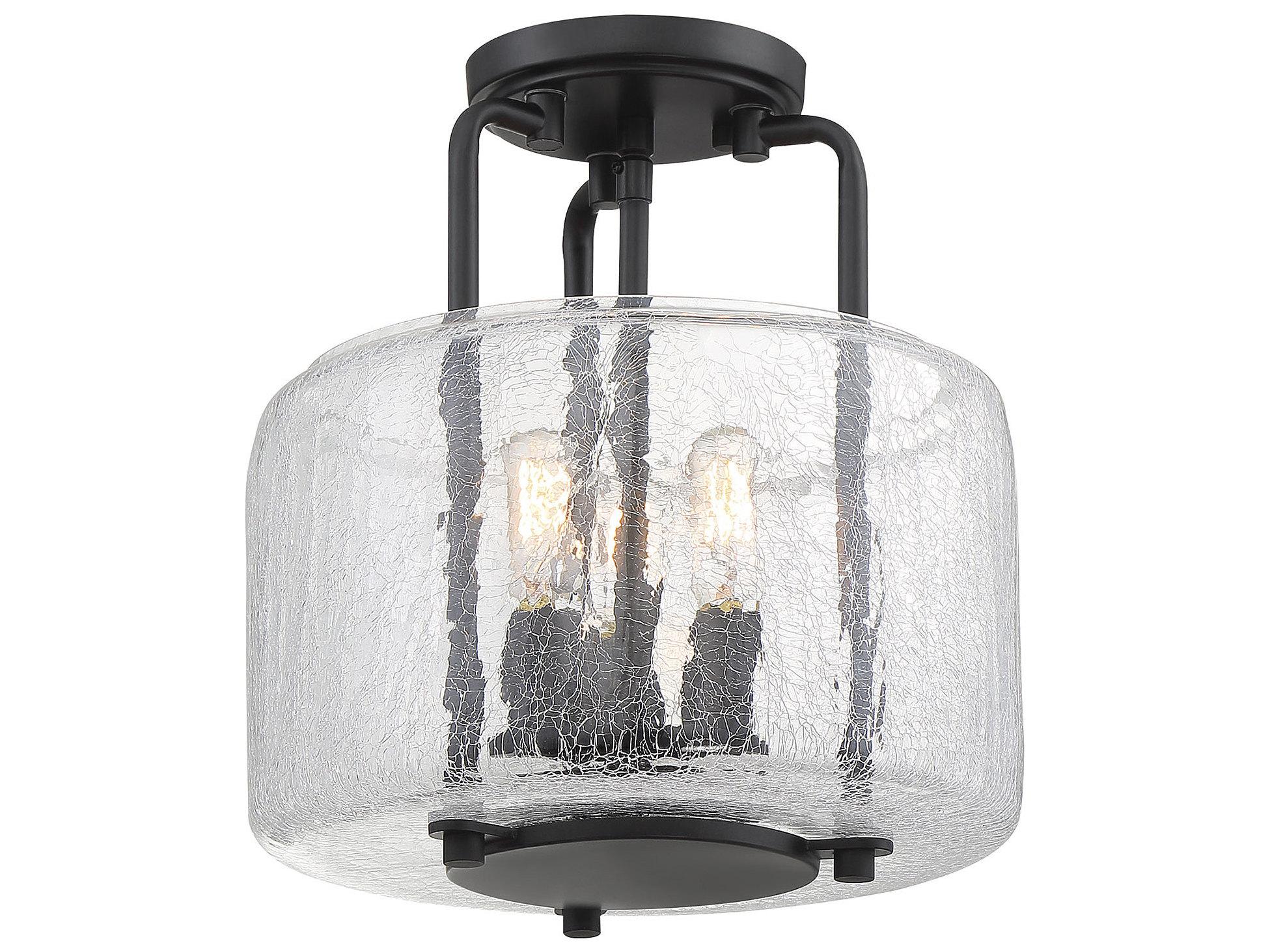 Savoy House Avalon 3-Light Black Glass Semi Flush Mount