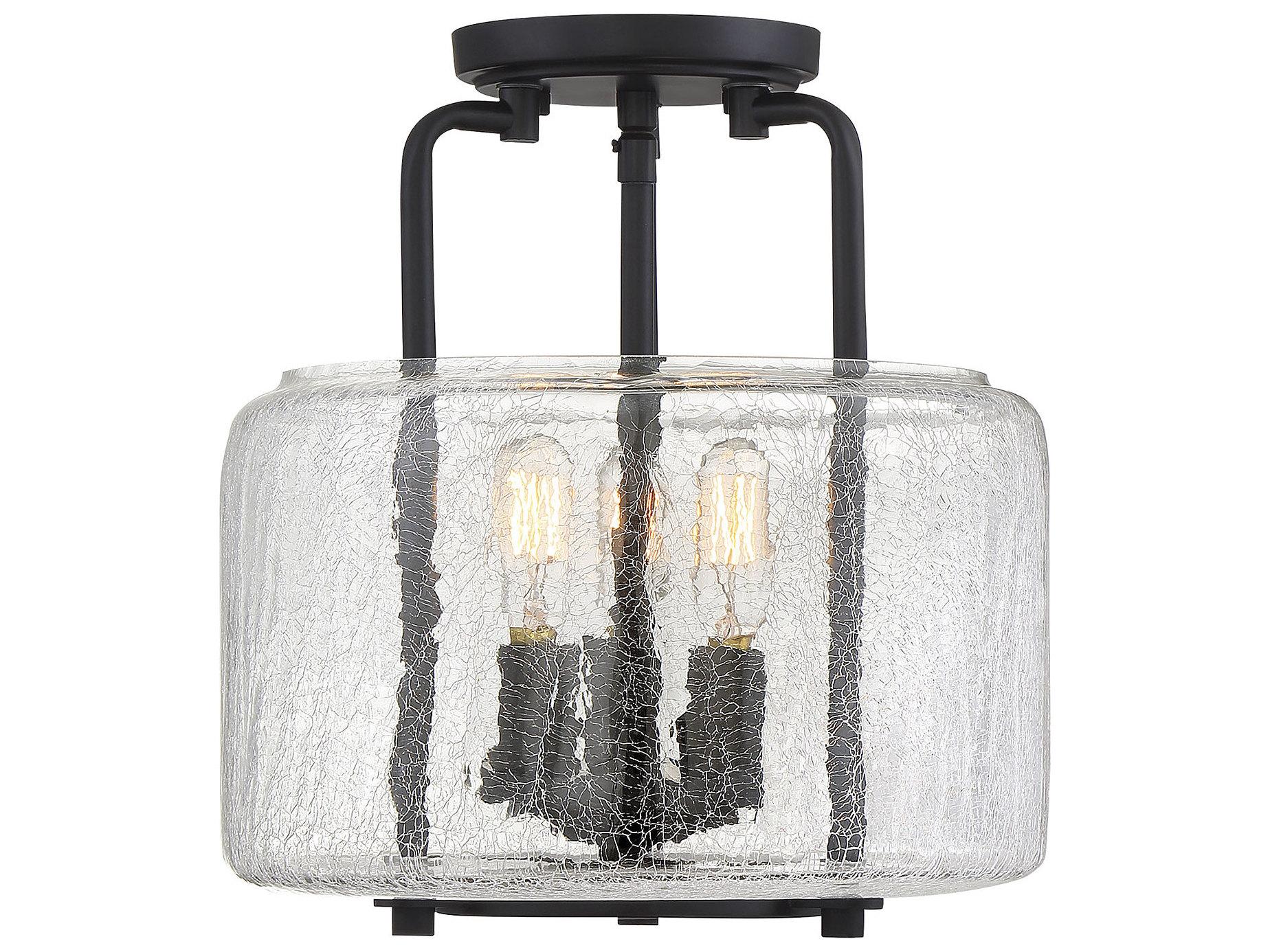 Savoy House Avalon 3-Light Black Glass Semi Flush Mount