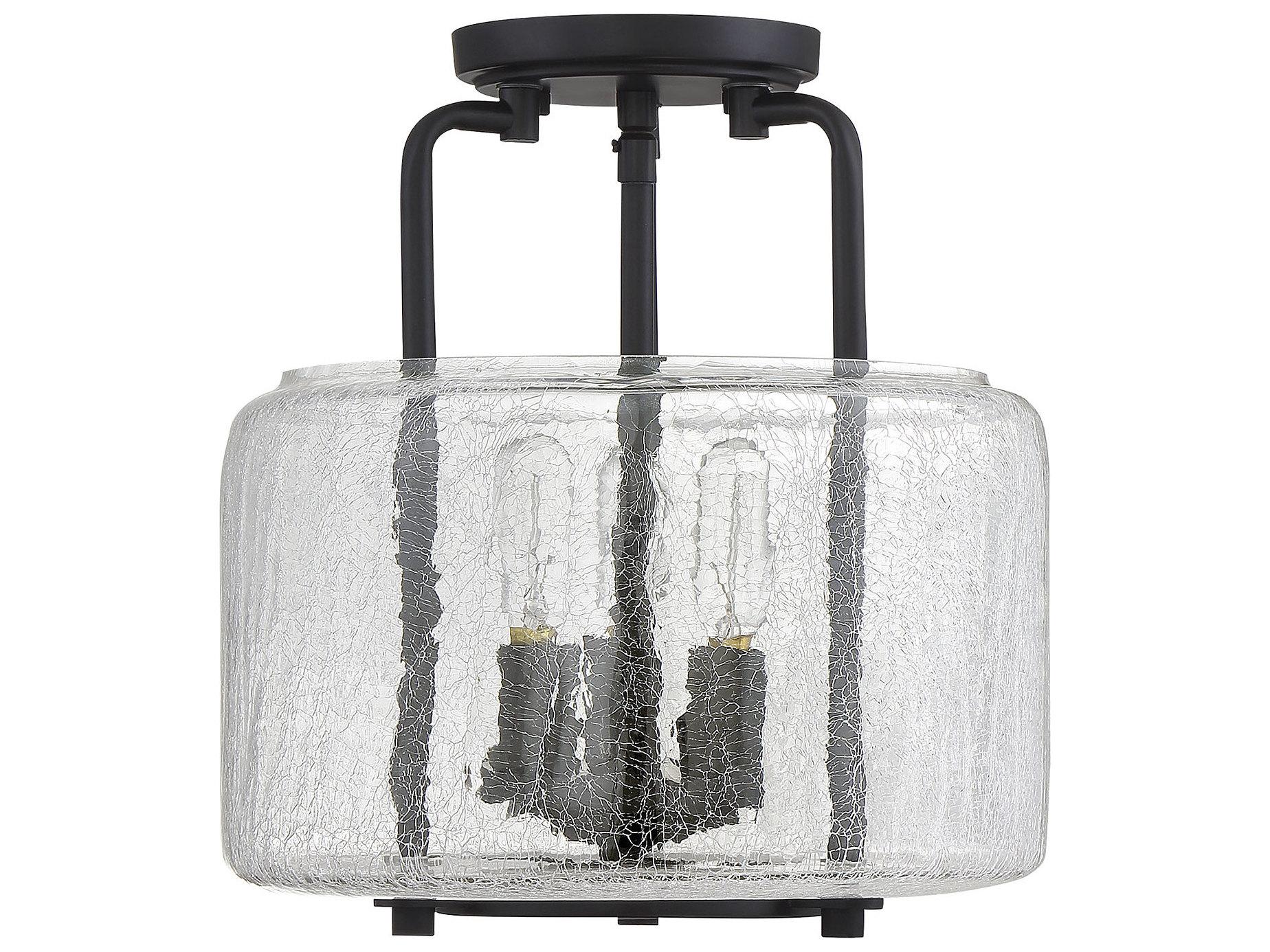 Savoy House Avalon 3-Light Black Glass Semi Flush Mount