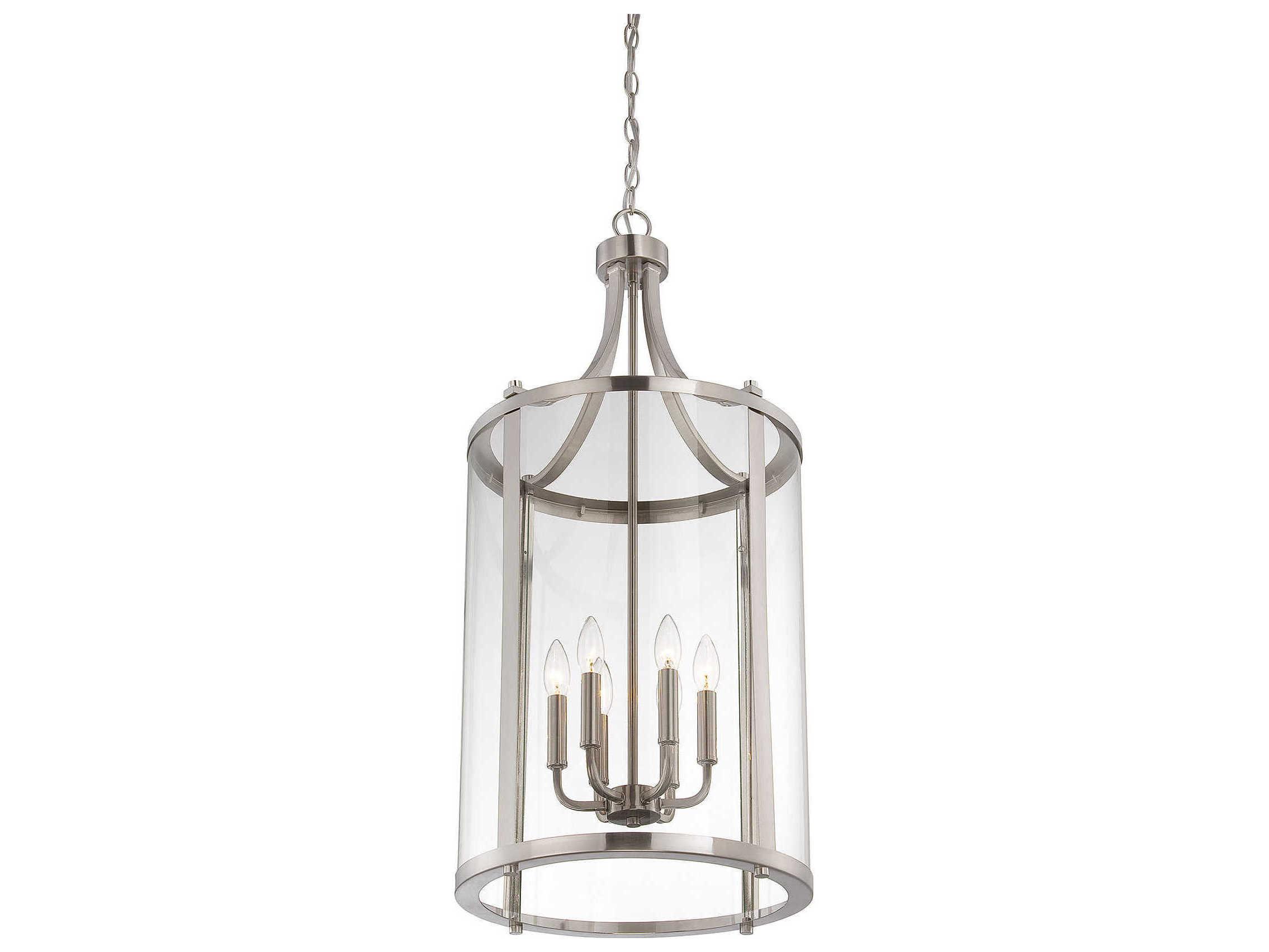 Savoy House Penrose 6-Light Satin Nickel Glass Candelabra Cylinder Chandelier