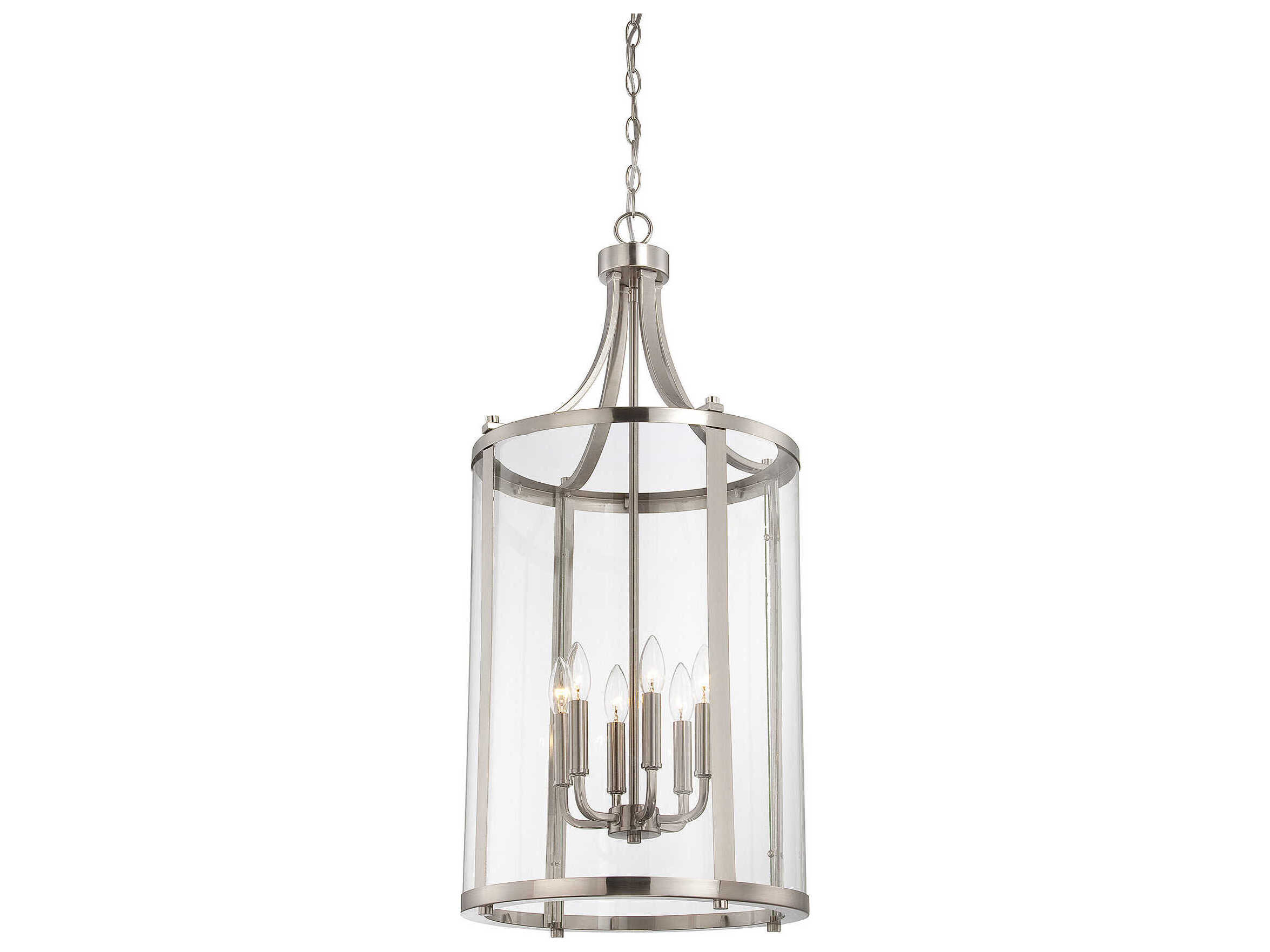 Savoy House Penrose 6-Light Satin Nickel Glass Candelabra Cylinder Chandelier