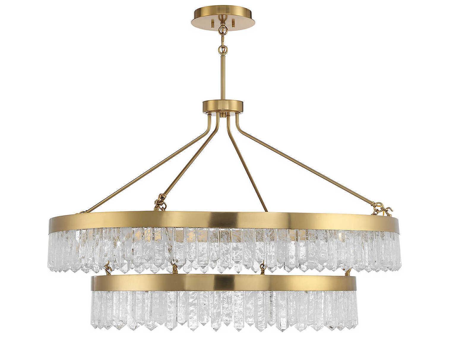 Savoy House Landon 2-Light Warm Brass Crystal LED Tiered Pendant