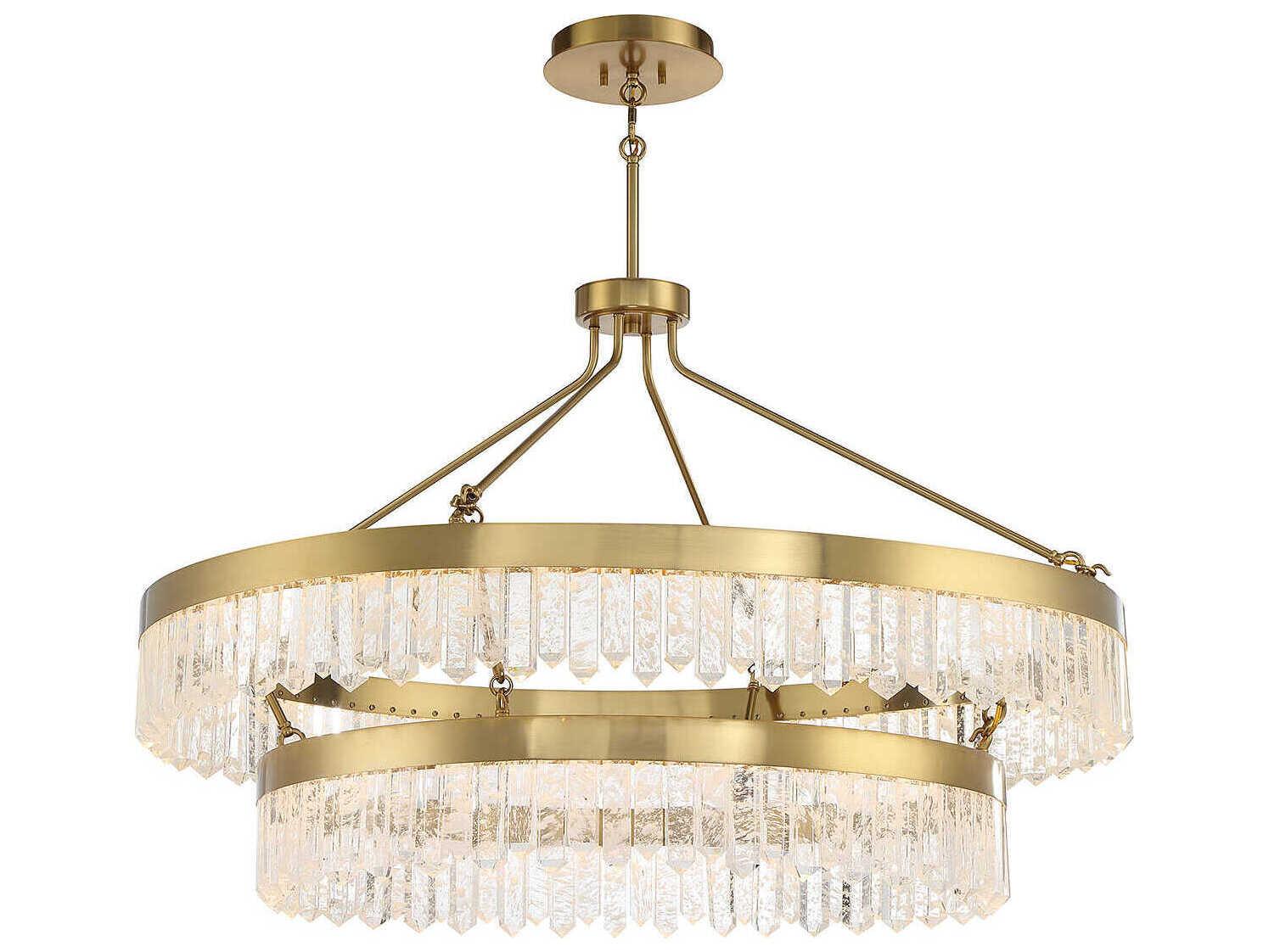 Savoy House Landon 2-Light Warm Brass Crystal LED Tiered Pendant