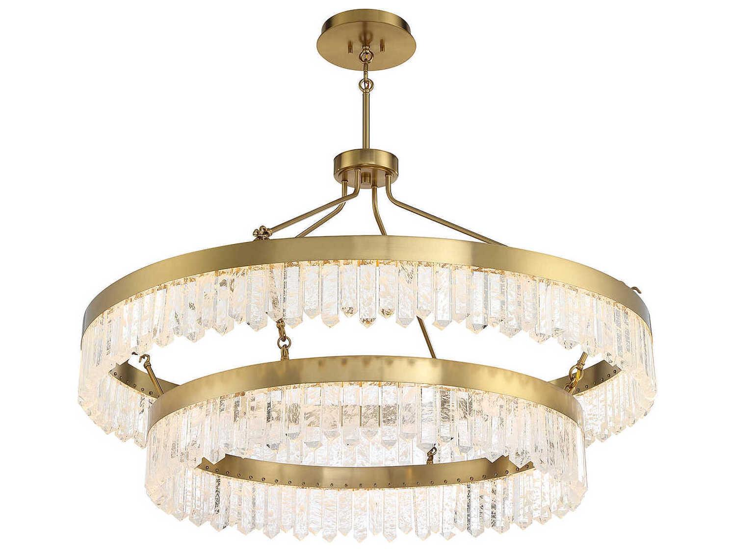Savoy House Landon 2-Light Warm Brass Crystal LED Tiered Pendant