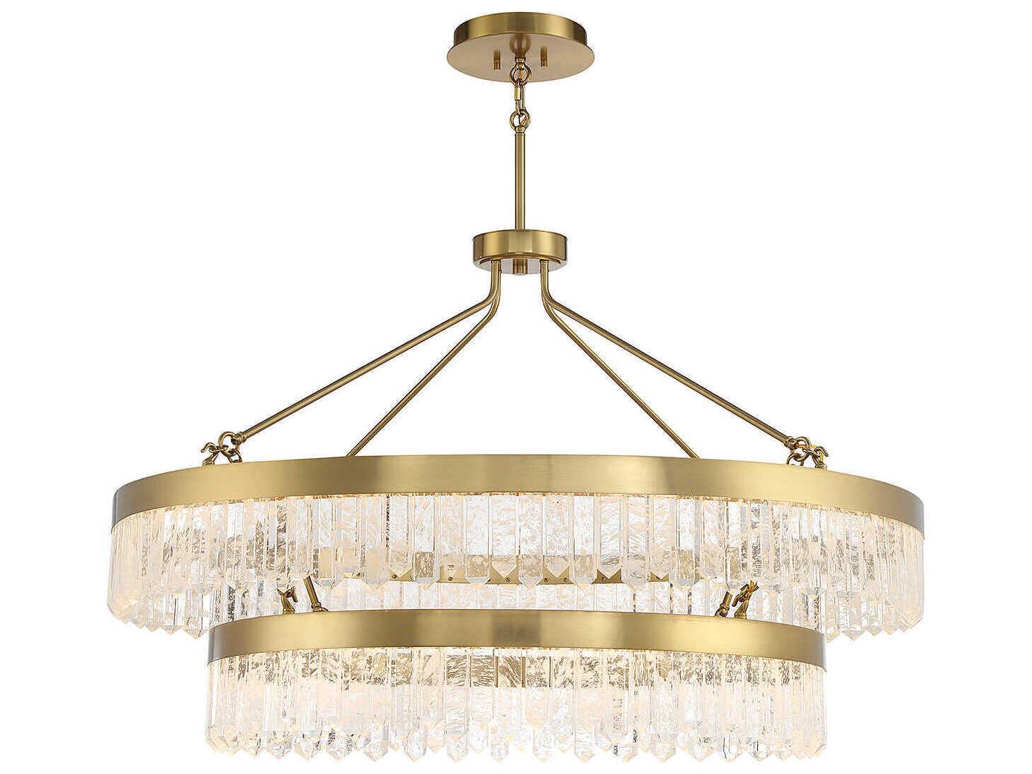 Savoy House Landon 2-Light Warm Brass Crystal LED Tiered Pendant