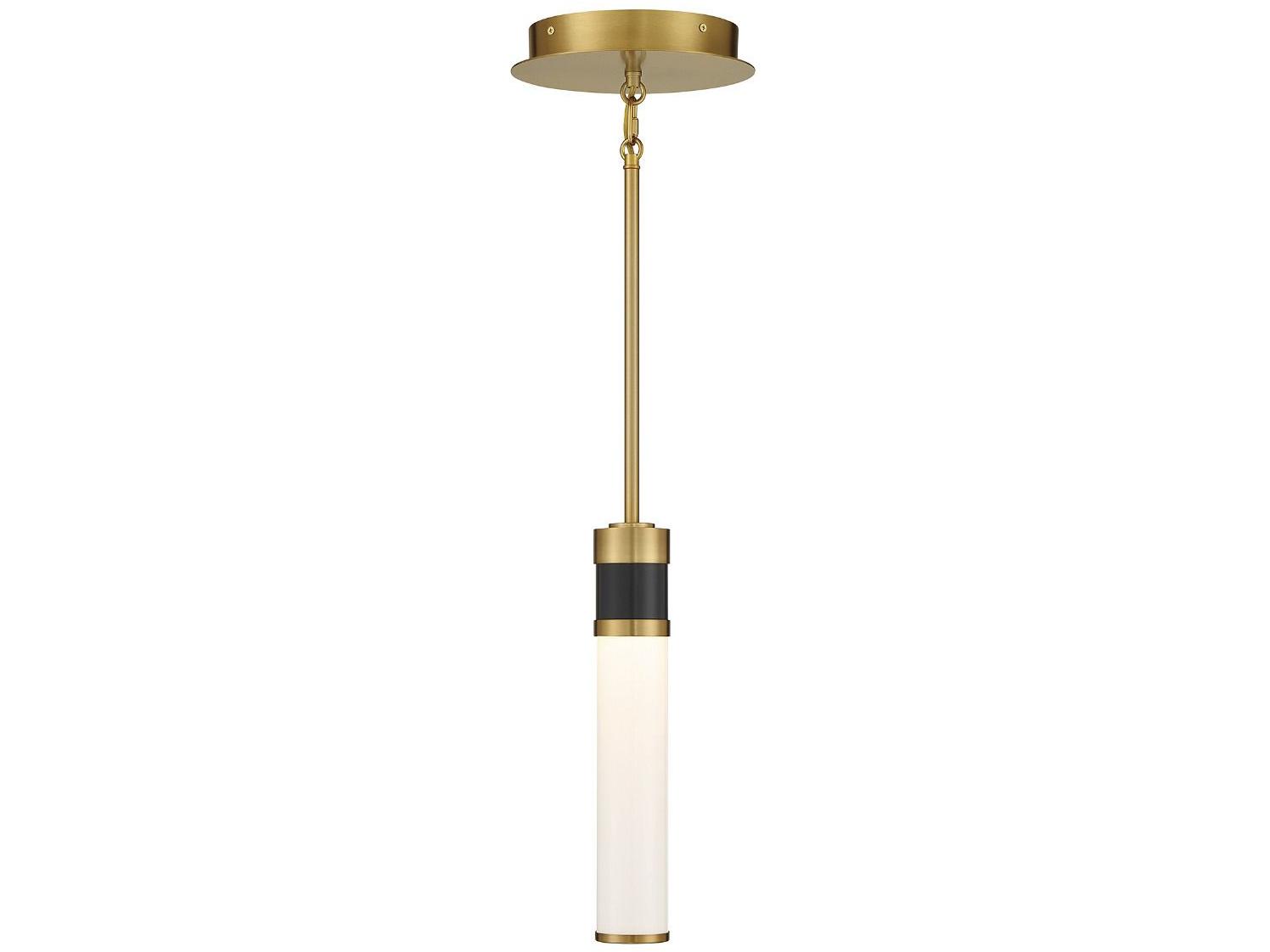 Savoy House Abel 1-Light Matte Black Warm Brass White LED Cylinder Mini Pendant
