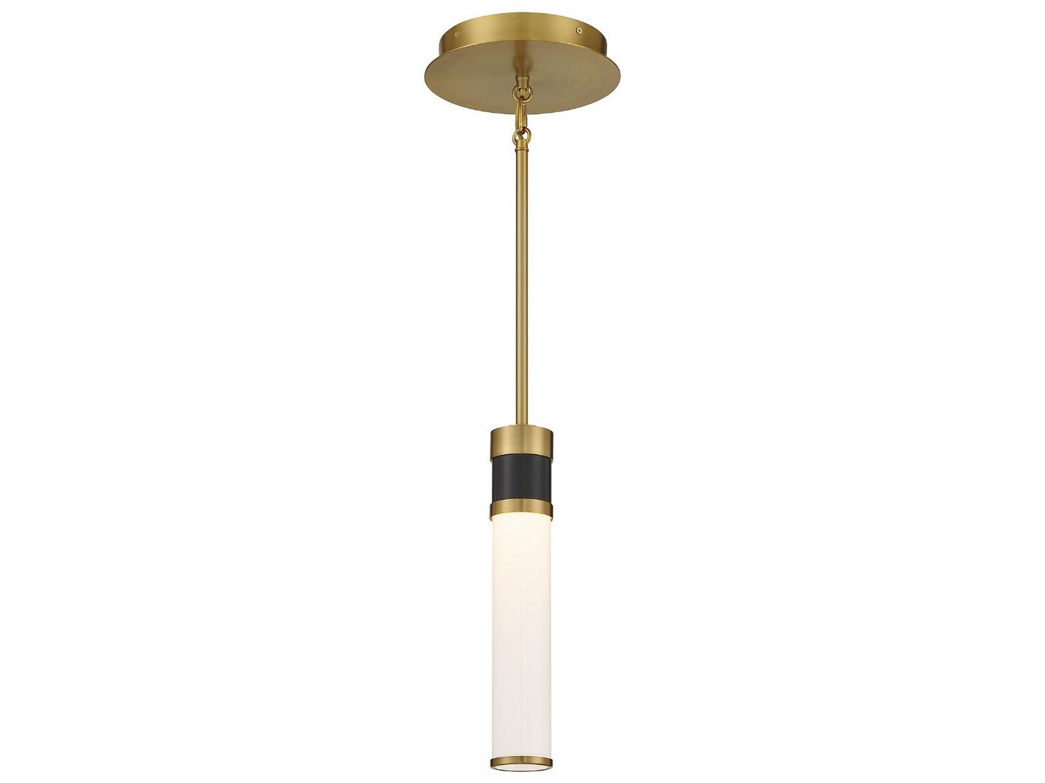 Savoy House Abel 1-Light Matte Black Warm Brass White LED Cylinder Mini Pendant