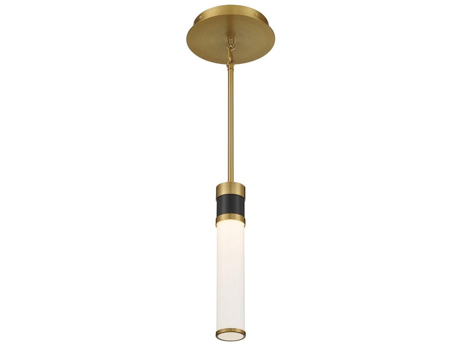 Savoy House Abel 1-Light Matte Black Warm Brass White LED Cylinder Mini Pendant