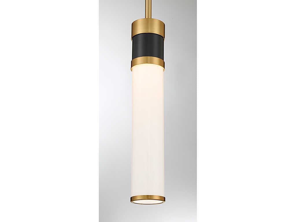 Savoy House Abel 1-Light Matte Black Warm Brass White LED Cylinder Mini Pendant