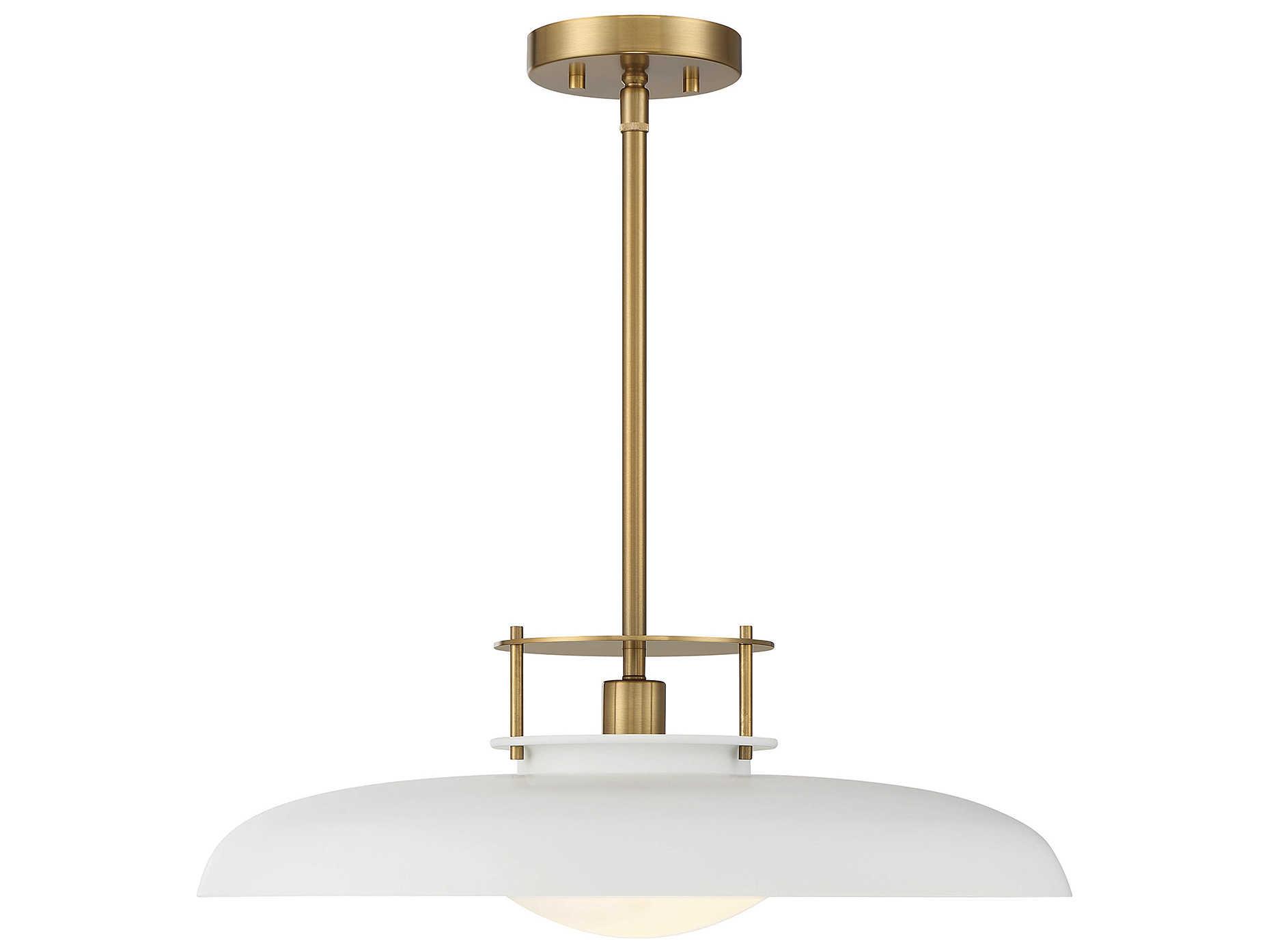 Savoy House Gavin 1-Light White Warm Brass Glass Bowl Dome Pendant