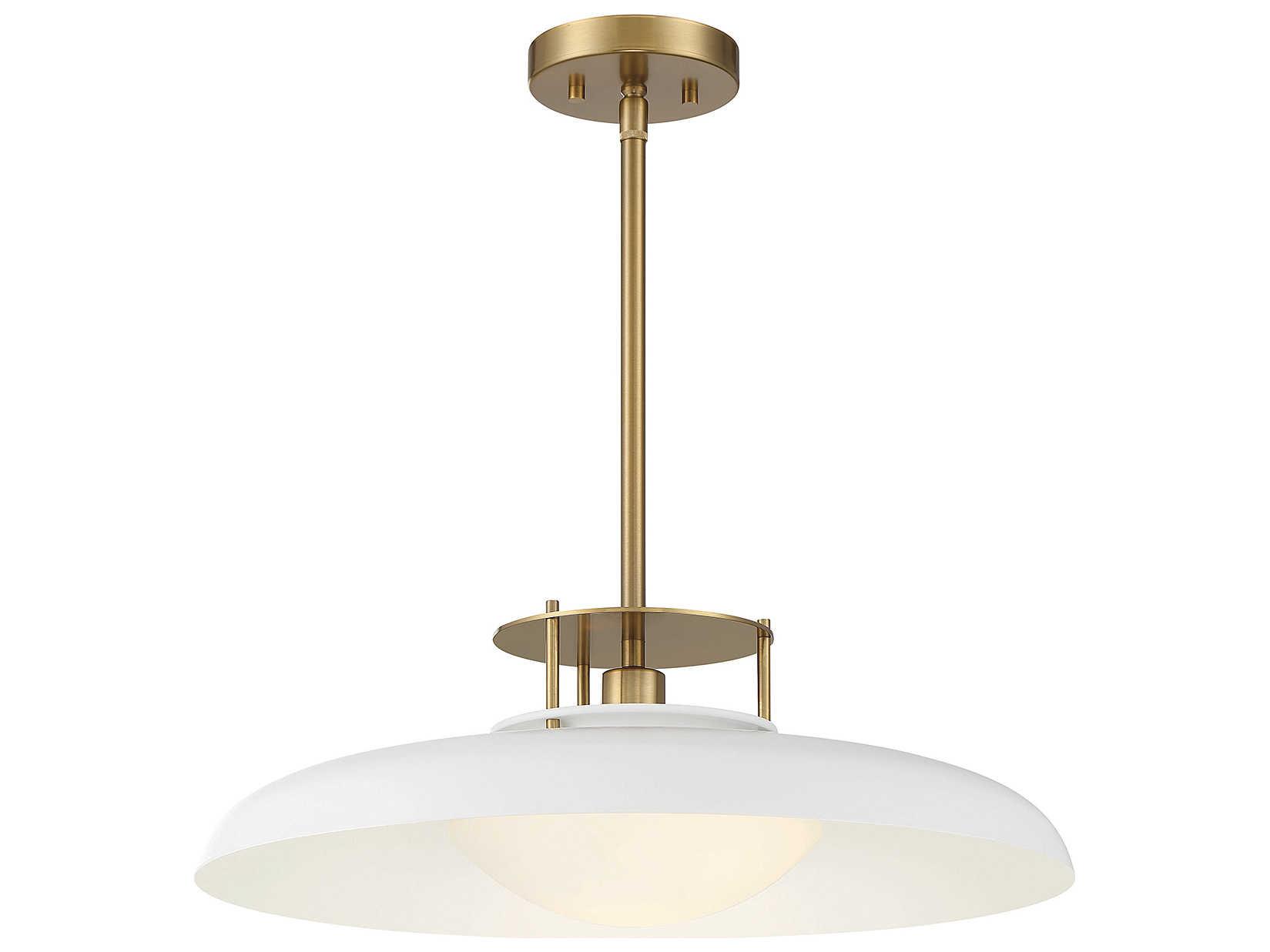 Savoy House Gavin 1-Light White Warm Brass Glass Bowl Dome Pendant