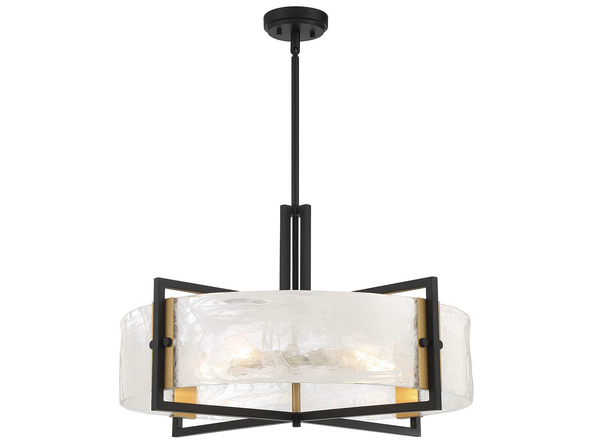 Savoy House Hayward 5-Light Matte Black Warm Brass Glass Round Pendant