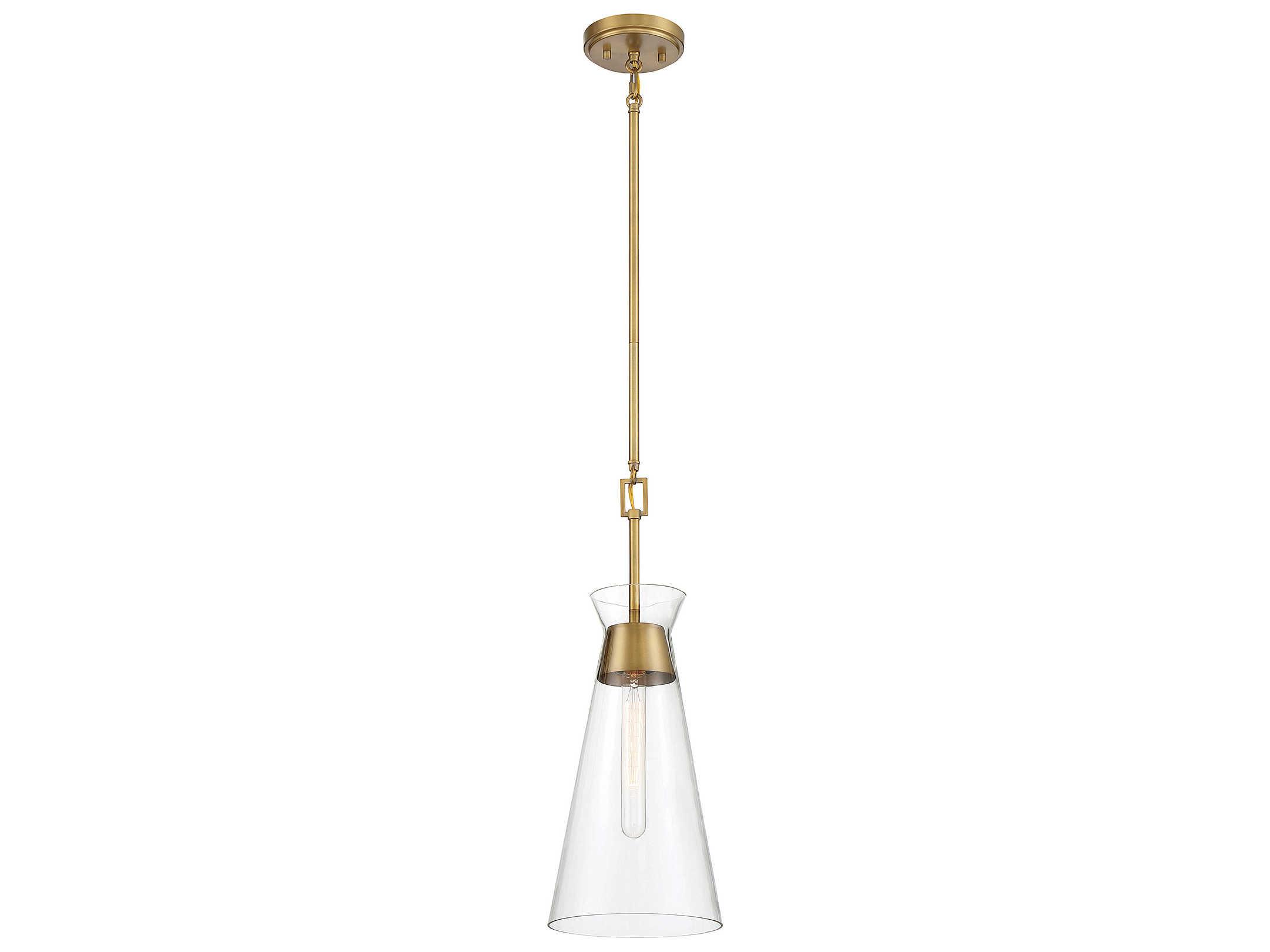 Savoy House Lakewood 1-Light Warm Brass Glass Mini Pendant