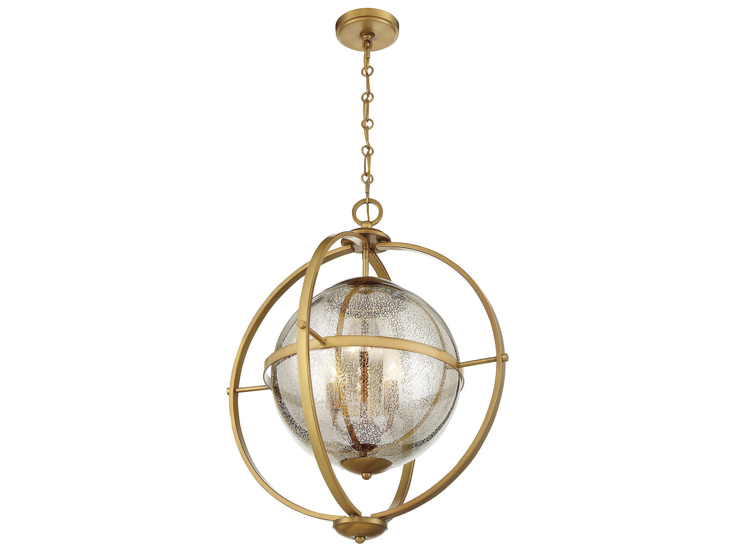 Savoy House Pearl 3-Light Warm Brass Glass Globe Pendant