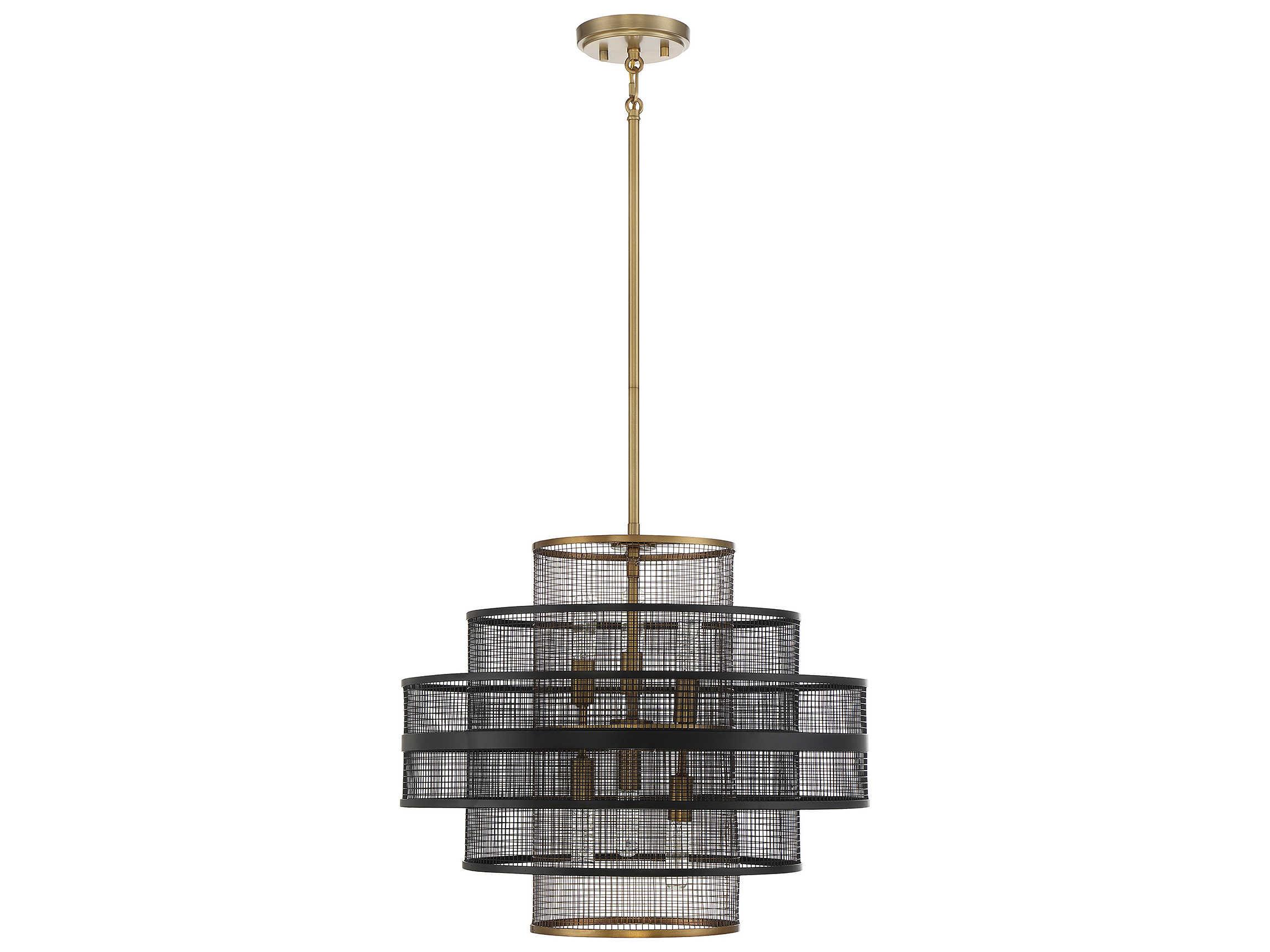 Savoy House Kelvin 6-Light Matte Black Warm Brass Tiered Pendant