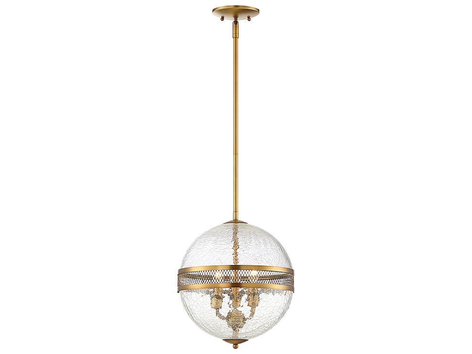 Savoy House Stirling 3-Light Warm Brass Glass Geometric Globe Mini Pendant