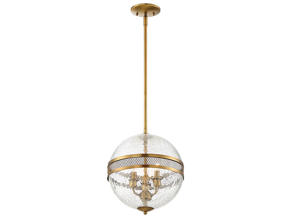 Savoy House Stirling 3-Light Warm Brass Glass Geometric Globe Mini Pendant